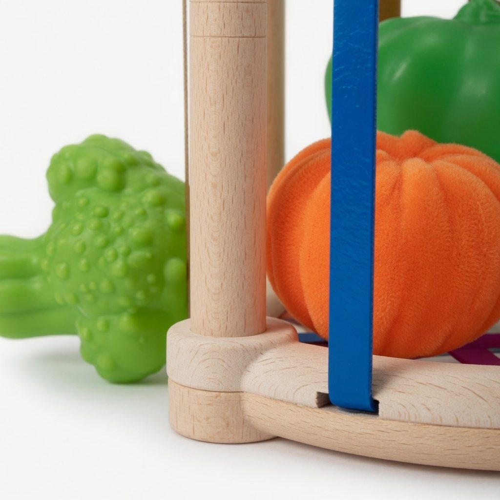Jucarie Sortator Forme Cu Fructe Si Legume Pentru Copii, Cub Interactiv Cu Benzi Elastice Si Piese Colorate, Jucarie Sensoriala Educativa Cu Activitati, Jucarie Pentru Copii 18+ Luni, Multicolor 5