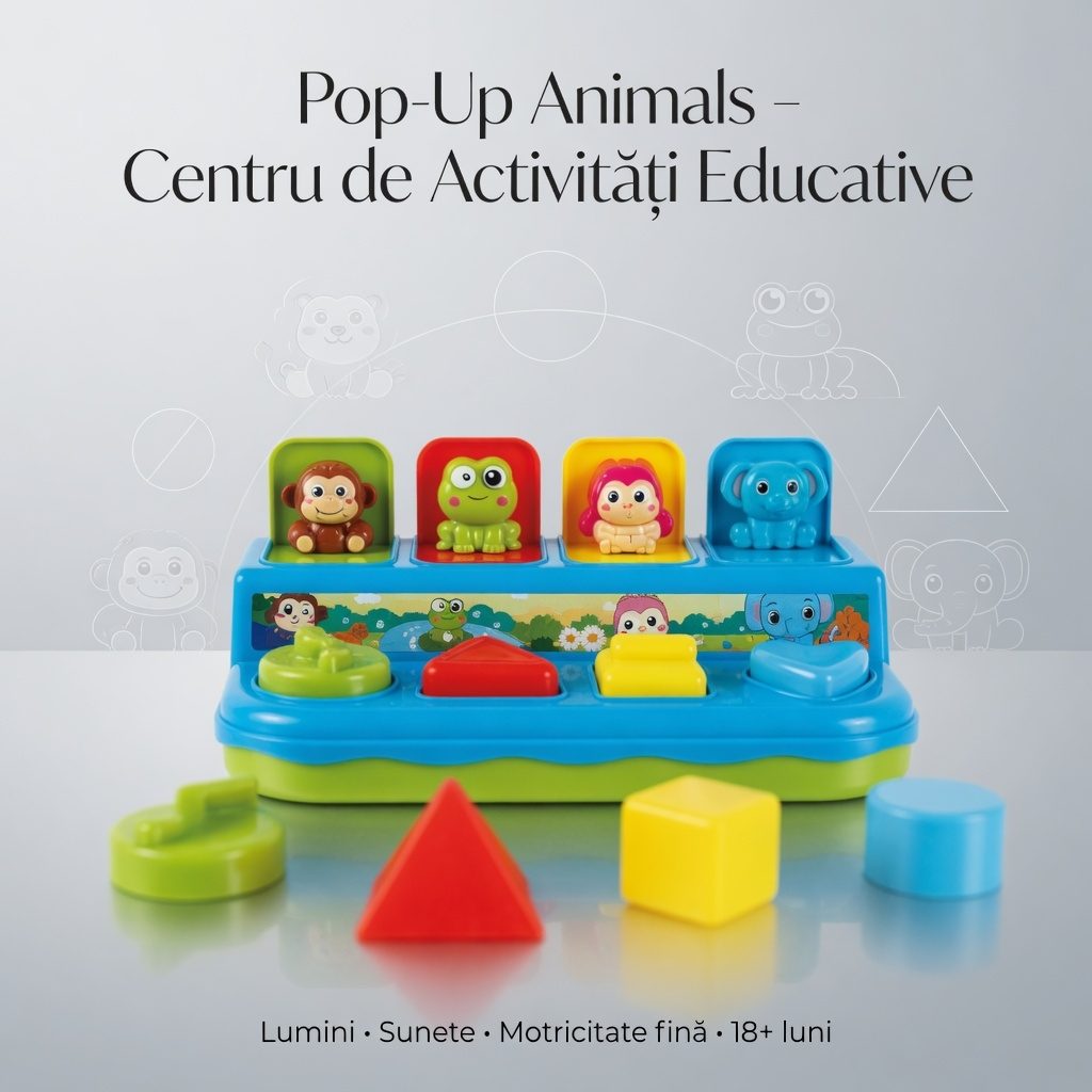Jucarie Interactiva Pop Up Cu Animale, Jucarie Cu Butoane Si Animalute Saritoare, Jucarie Educativa Cu Forme Si Culori, Jucarie Activitati Cu Lumini Si Sunete Pentru Copii 18+ Luni, Multicolor 2