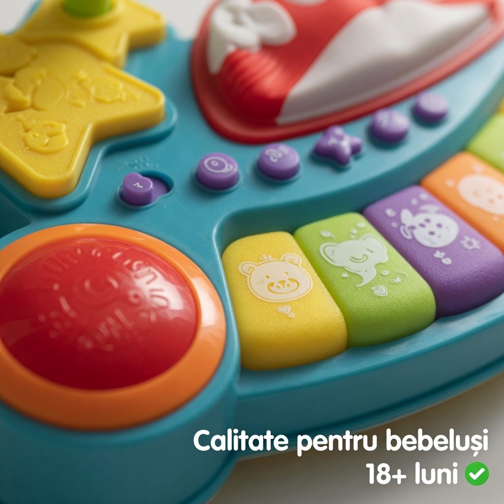 Pian Muzical Interactiv Pentru Copii Cu Taste Colorate Si Butoane, Jucarie Cu Sunete Si Melodii Pentru Bebelusi, Orga Copii Cu Lumini Si Activitati Muzicale, Jucarie Educativa Multicolora Pentru Joaca Copii 18+ Luni 2