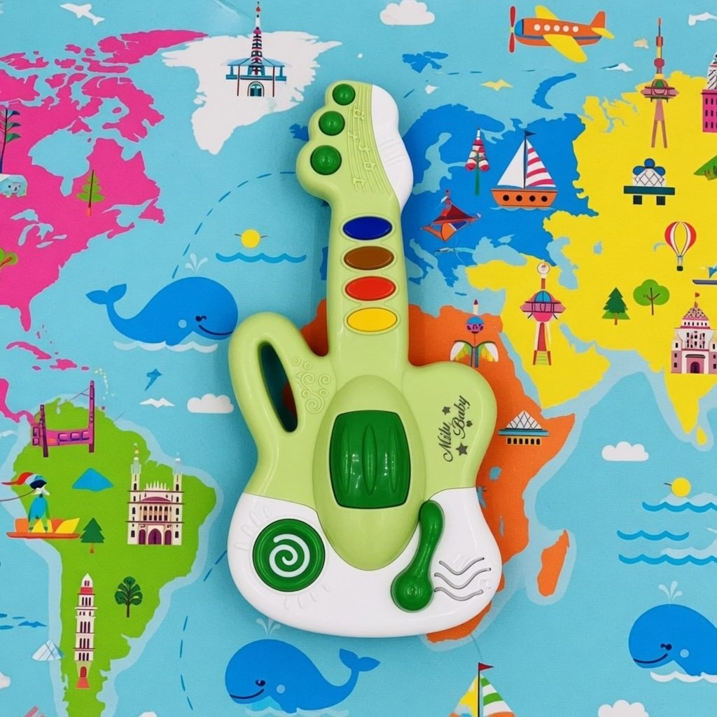 Chitara Muzicala Interactiva Pentru Copii Cu Butoane Si Sunete, Jucarie Tip Guitar Cu Lumini Si Melodii, Instrument Muzical De Joaca Cu Taste Colorate Si Design Ergonomic, Jucarie Educativa Multicolora Copii 12+ Luni 2