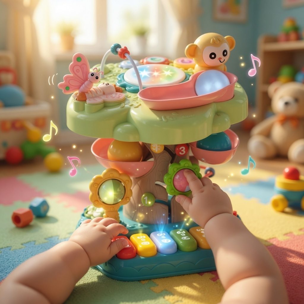 Centru De Activitati Interactiv Pentru Copii Cu Pian Si Jocuri Educative, Jucarie Multifunctionala Cu Butoane, Bile, Labirint Si Roti, Masa Activitati Cu Sunete Si Lumini, Jucarie Dezvoltare Multicolora Copii 18+ Luni 3