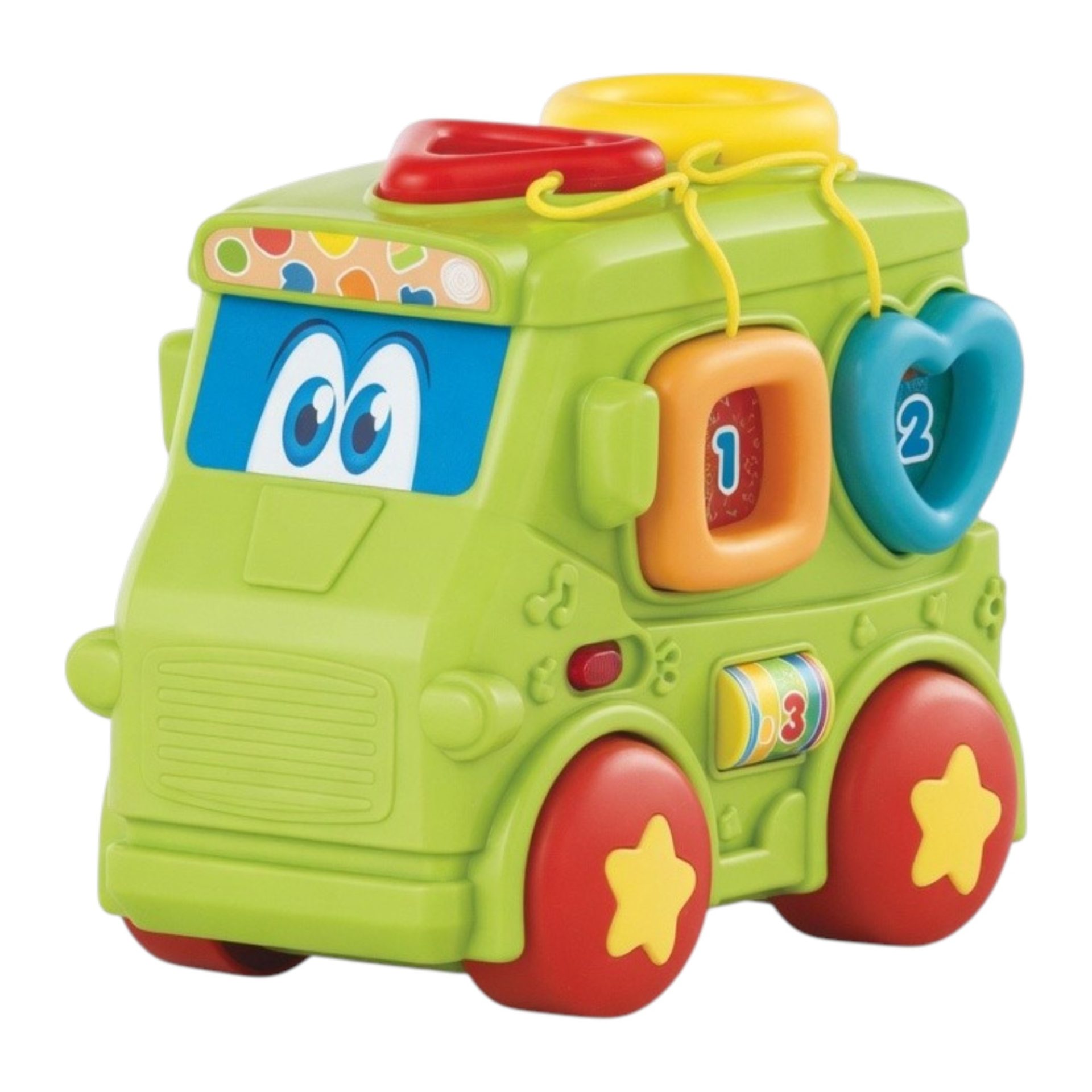 Autobuz Simpatic Cu Forme Pentru Copii Cu Lumini Si Sunete, Jucarie Interactiva Tip Masina Cu Activitati Si Butoane, Autobuz Educativ Cu Forme Geometrice Pentru Dezvoltare Copii 18+ Luni, Verde