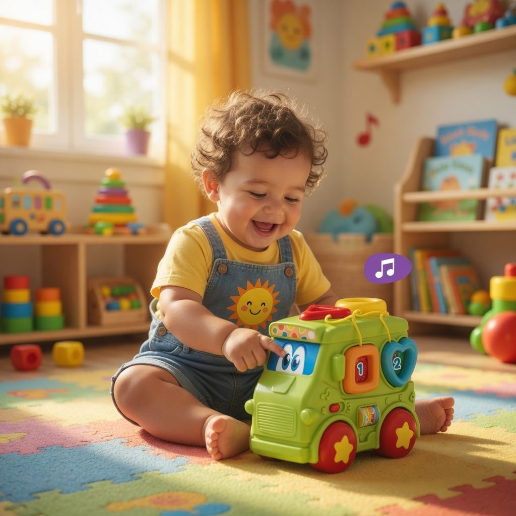 Autobuz Simpatic Cu Forme Pentru Copii Cu Lumini Si Sunete, Jucarie Interactiva Tip Masina Cu Activitati Si Butoane, Autobuz Educativ Cu Forme Geometrice Pentru Dezvoltare Copii 18+ Luni, Verde 3