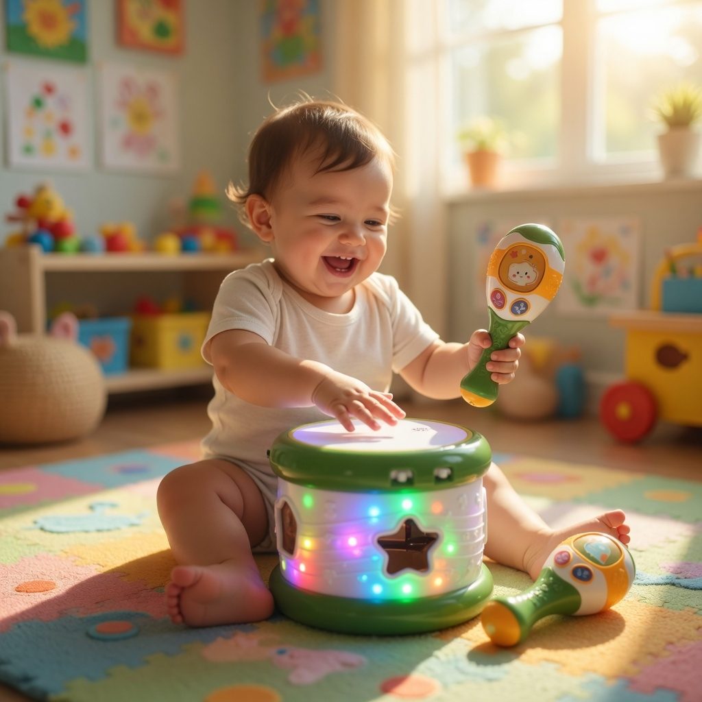 Set Instrumente Muzicale Copii Cu Toba Electrica Si 2 Maracas, Jucarie Muzicala Interactiva Cu Lumini Si Sunete, Set Ritm Si Percutie Pentru Dezvoltare Auditiva Si Motricitate Copii 12+ Luni, Verde 2