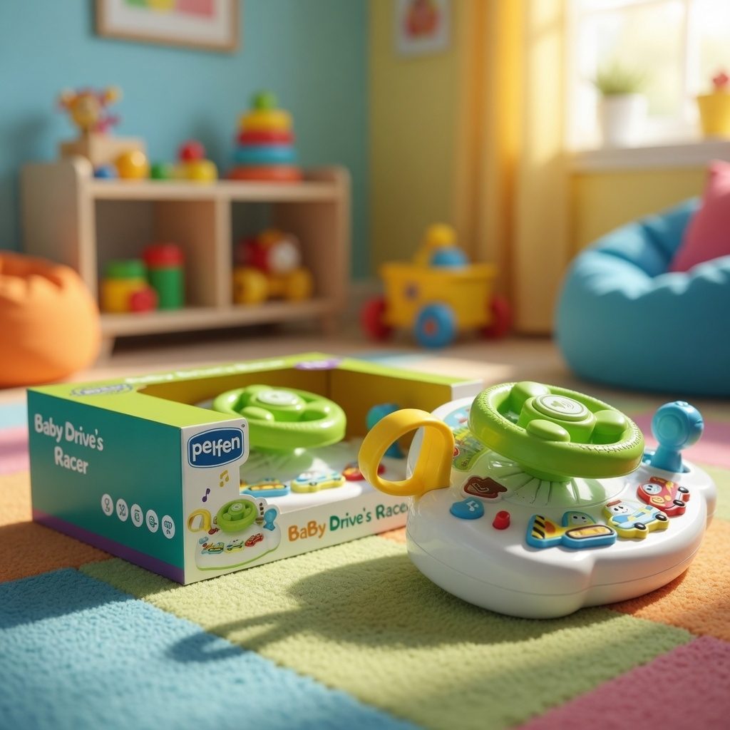 Volan Interactiv Pentru Copii Cu Sunete Si Butoane, Jucarie Baby Drive Cu Lumini Si Activitati, Simulator Conducere Cu Claxon Si Elemente Rotative, Jucarie Educativa Multicolora Tip Volan Auto Copii 18+ Luni 3
