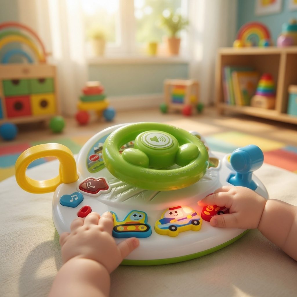 Volan Interactiv Pentru Copii Cu Sunete Si Butoane, Jucarie Baby Drive Cu Lumini Si Activitati, Simulator Conducere Cu Claxon Si Elemente Rotative, Jucarie Educativa Multicolora Tip Volan Auto Copii 18+ Luni 5
