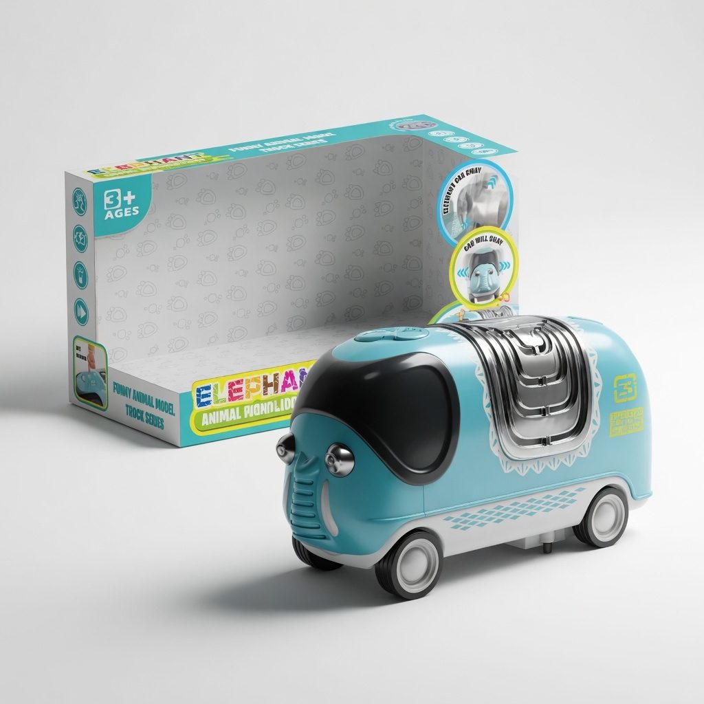 Masina Jucarie Transport Elefant Cu Lumini Si Miscare, Animal Transport Car Cu Elefant Interactiv In Interior, Vehicul Cu Design Elefant Si Functie De Miscare Automata, Jucarie Creativa Pentru Copii 3+ Ani, Albastru 2