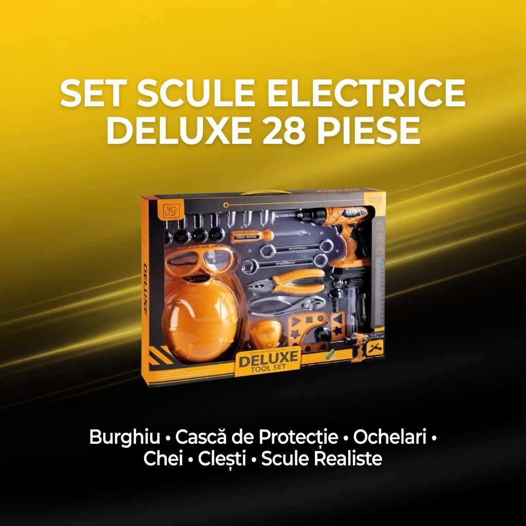 Set Unelte Electrice De Jucarie 28 Piese Cu Bormasina Functionala, Casca Protectie Si Ochelari, Trusa Scule Constructii Cu Accesorii Realiste, Set Interactiv Atelier Reparatii Si Constructii Pentru Copii 3+ Ani, Galben 3