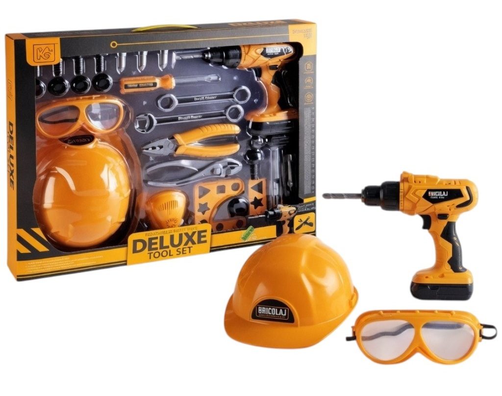 Set Unelte Electrice De Jucarie 28 Piese Cu Bormasina Functionala, Casca Protectie Si Ochelari, Trusa Scule Constructii Cu Accesorii Realiste, Set Interactiv Atelier Reparatii Si Constructii Pentru Copii 3+ Ani, Galben 2
