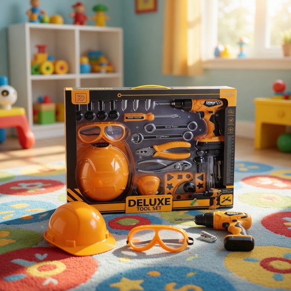 Set Unelte Electrice De Jucarie 28 Piese Cu Bormasina Functionala, Casca Protectie Si Ochelari, Trusa Scule Constructii Cu Accesorii Realiste, Set Interactiv Atelier Reparatii Si Constructii Pentru Copii 3+ Ani, Galben 5
