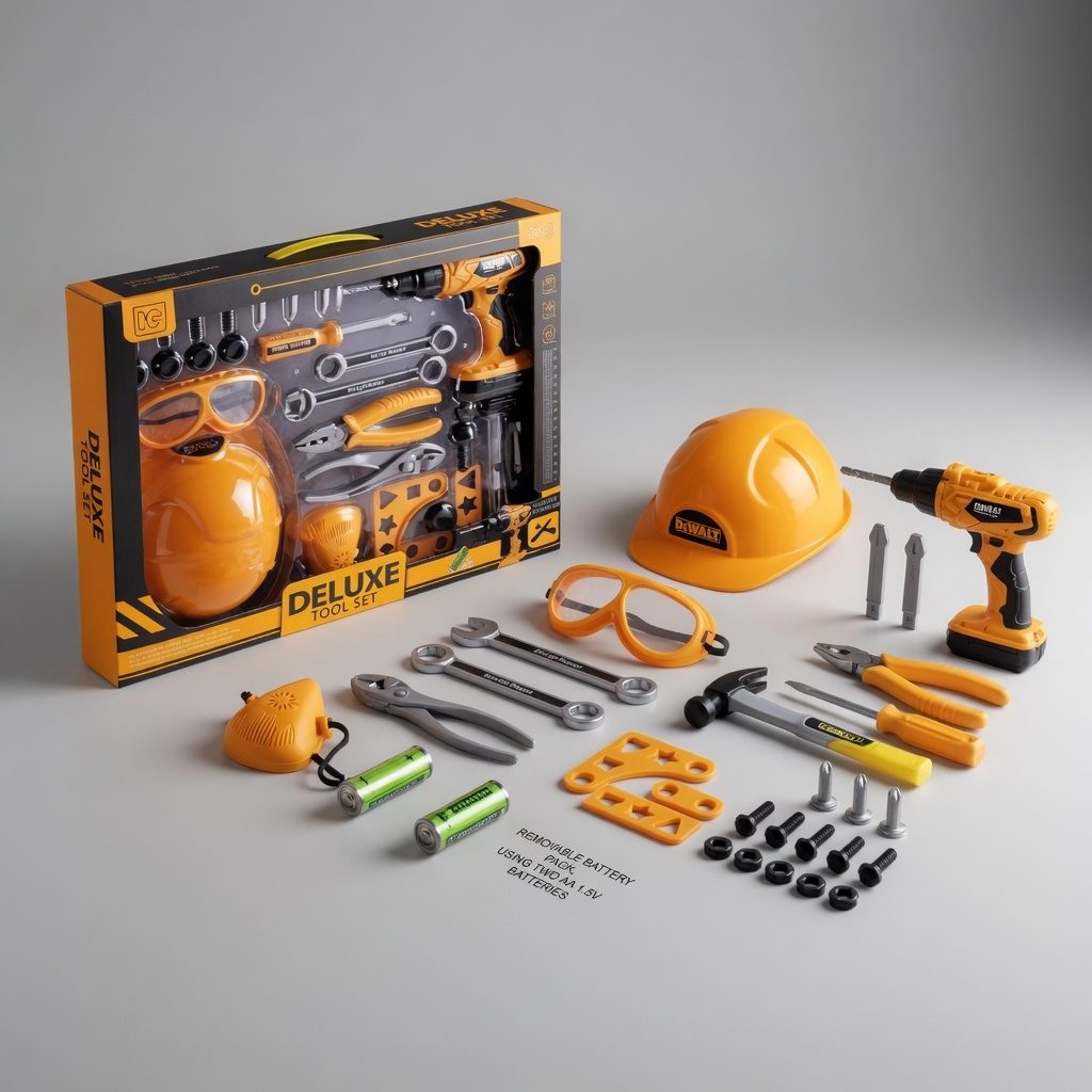 Set Unelte Electrice De Jucarie 28 Piese Cu Bormasina Functionala, Casca Protectie Si Ochelari, Trusa Scule Constructii Cu Accesorii Realiste, Set Interactiv Atelier Reparatii Si Constructii Pentru Copii 3+ Ani, Galben 4
