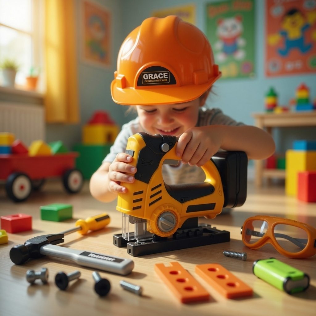 Set Unelte Electrice De Jucarie 14 Piese Cu Fierastrau Electric, Casca Protectie Si Ochelari, Trusa Scule Constructii Cu Accesorii Realiste, Set Interactiv Atelier Reparatii Si Constructii Pentru Copii 3+ Ani, Galben 3