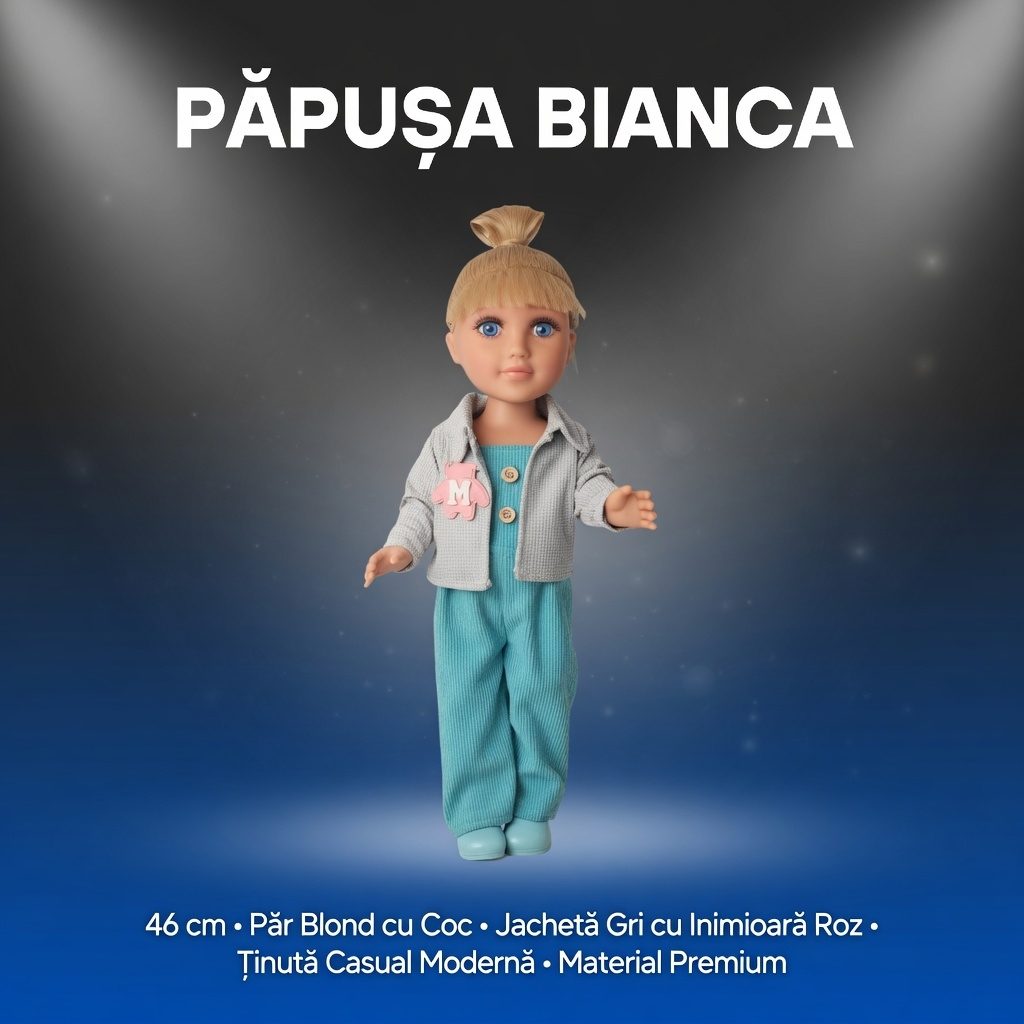 Papusa Bianca Casual 46 cm Cu Tinuta Sport Si Accesorii, Papusa Fashion Cu Haine Moderne Si Design Realist, Jucarie Interactiva Pentru Fetite Cu Stil Urban, Papusa De Colectie Pentru Copii 3+ Ani, Albastru 2