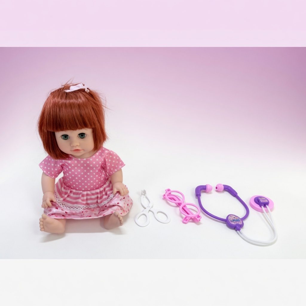 Papusa Bebelus 33 cm pentru Copii cu Accesorii Medicale, Baby Doll Interactiva cu Stetoscop si Ochelari de Doctor, Jucarie pentru Fetite si Jocuri de Rol, Papusa Realista pentru Joaca si Cadou 3+ Ani, Multicolor 4