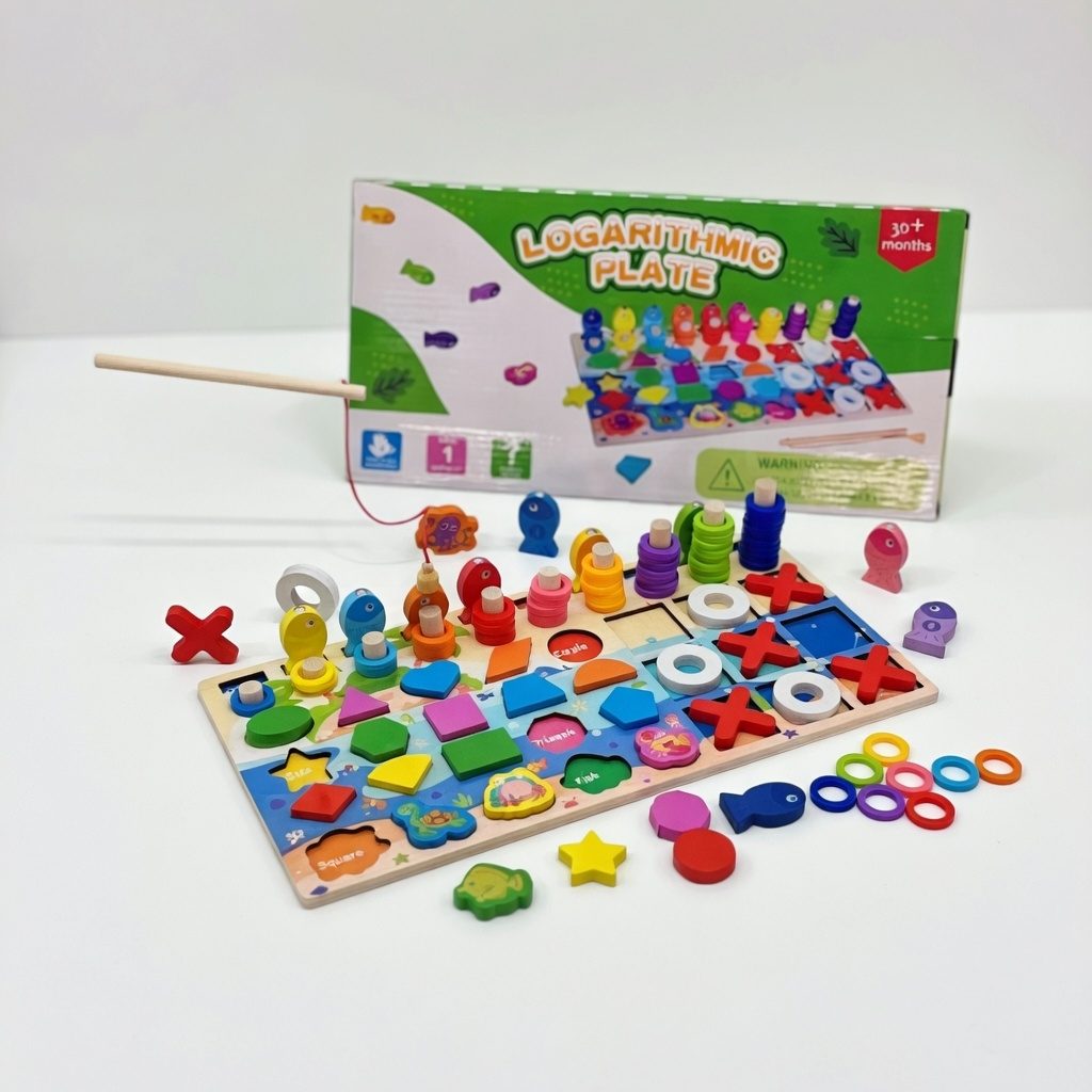 Joc Educativ 4 in 1, Sortator de Forme Geometrice, Joc de Pescuit Magnetic, Puzzle si Activitati Montessori, Jucarie Educationala pentru Copii de la 3 Ani 4