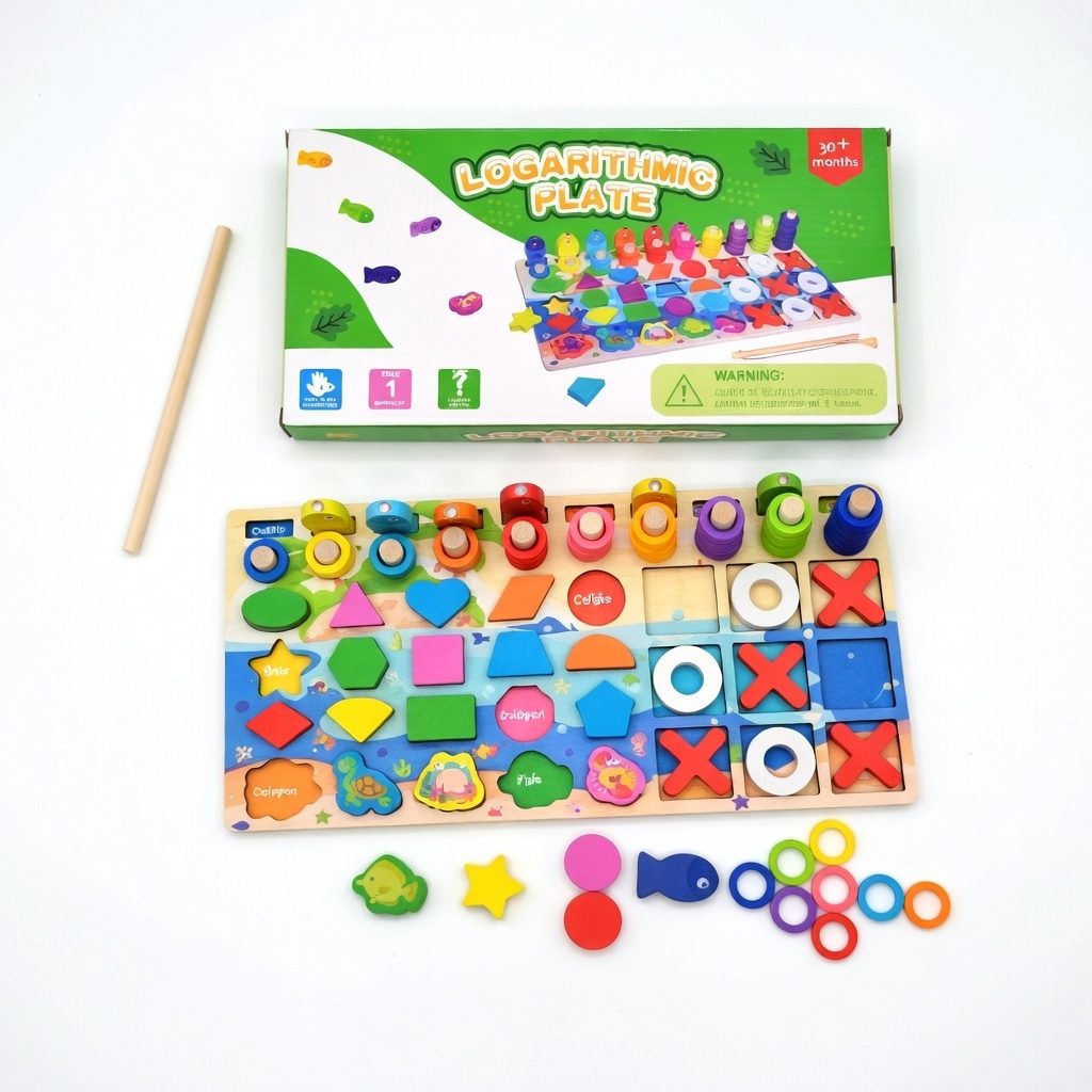 Joc Educativ 4 in 1, Sortator de Forme Geometrice, Joc de Pescuit Magnetic, Puzzle si Activitati Montessori, Jucarie Educationala pentru Copii de la 3 Ani 2