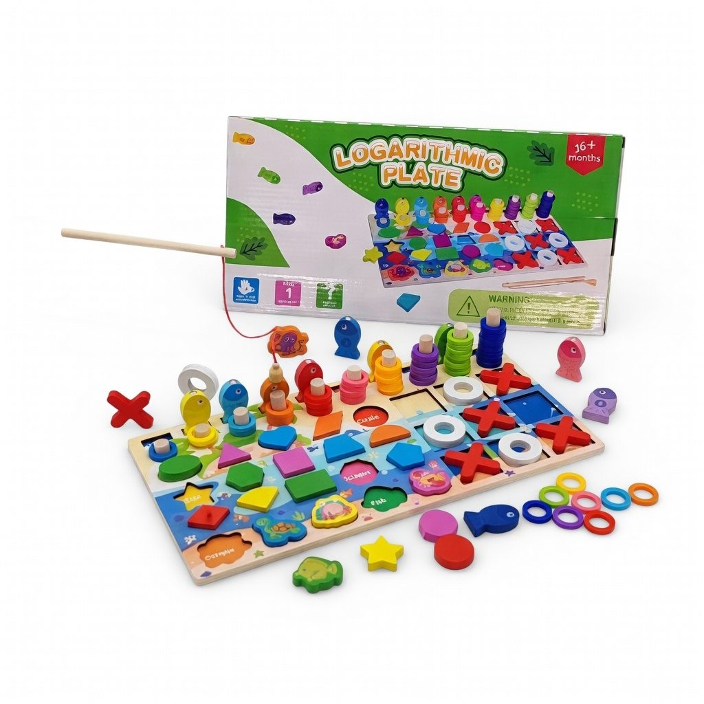 Joc Educativ 4 in 1, Sortator de Forme Geometrice, Joc de Pescuit Magnetic, Puzzle si Activitati Montessori, Jucarie Educationala pentru Copii de la 3 Ani 1