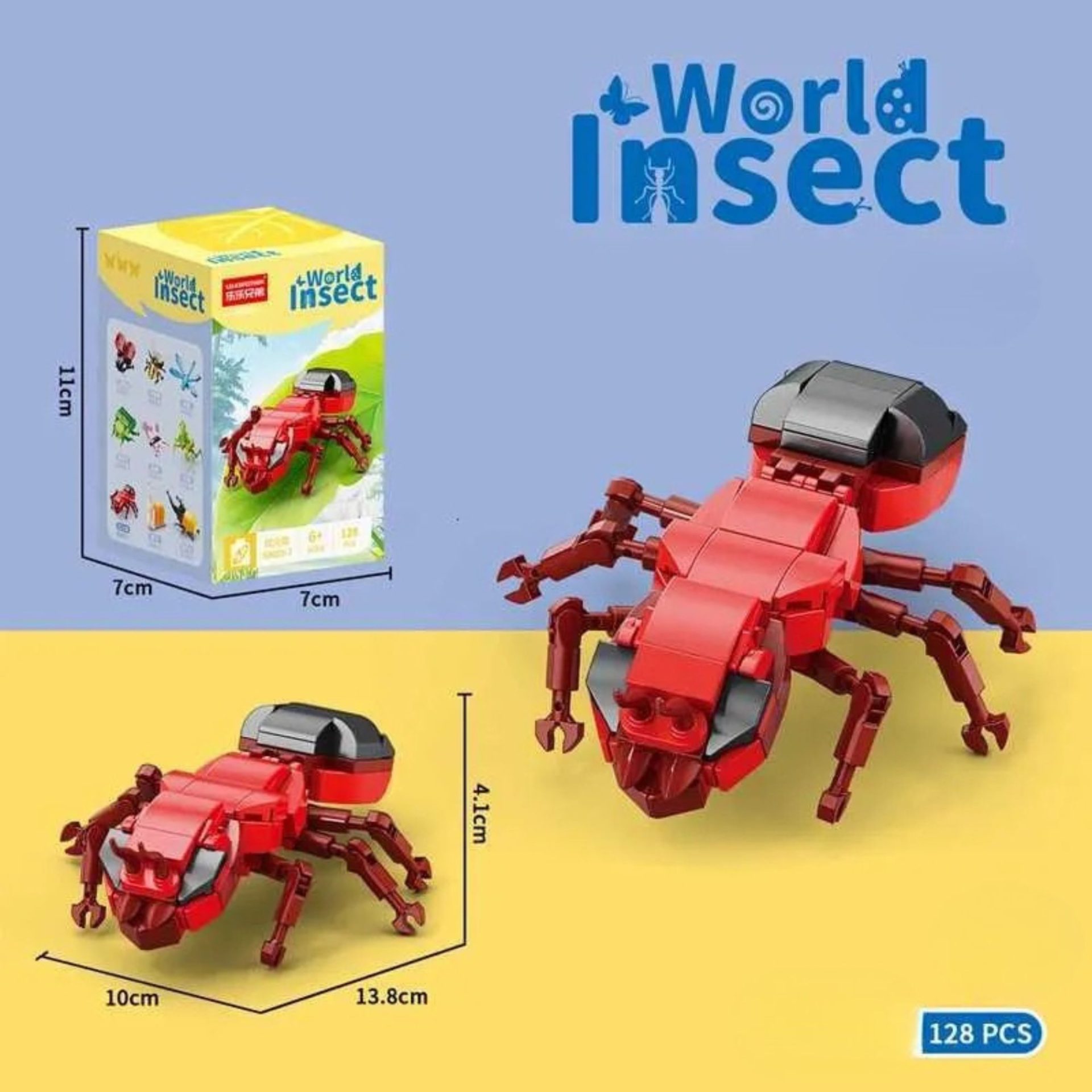 Set de Constructie, , Model Furnica de Foc, Lumea Insectelor Mini, 128 Piese, Model 3D, Jucarie Educativa STEM, +6 Ani, Plastic ABS, 11 x 7 x 7 cm, Rosu 2