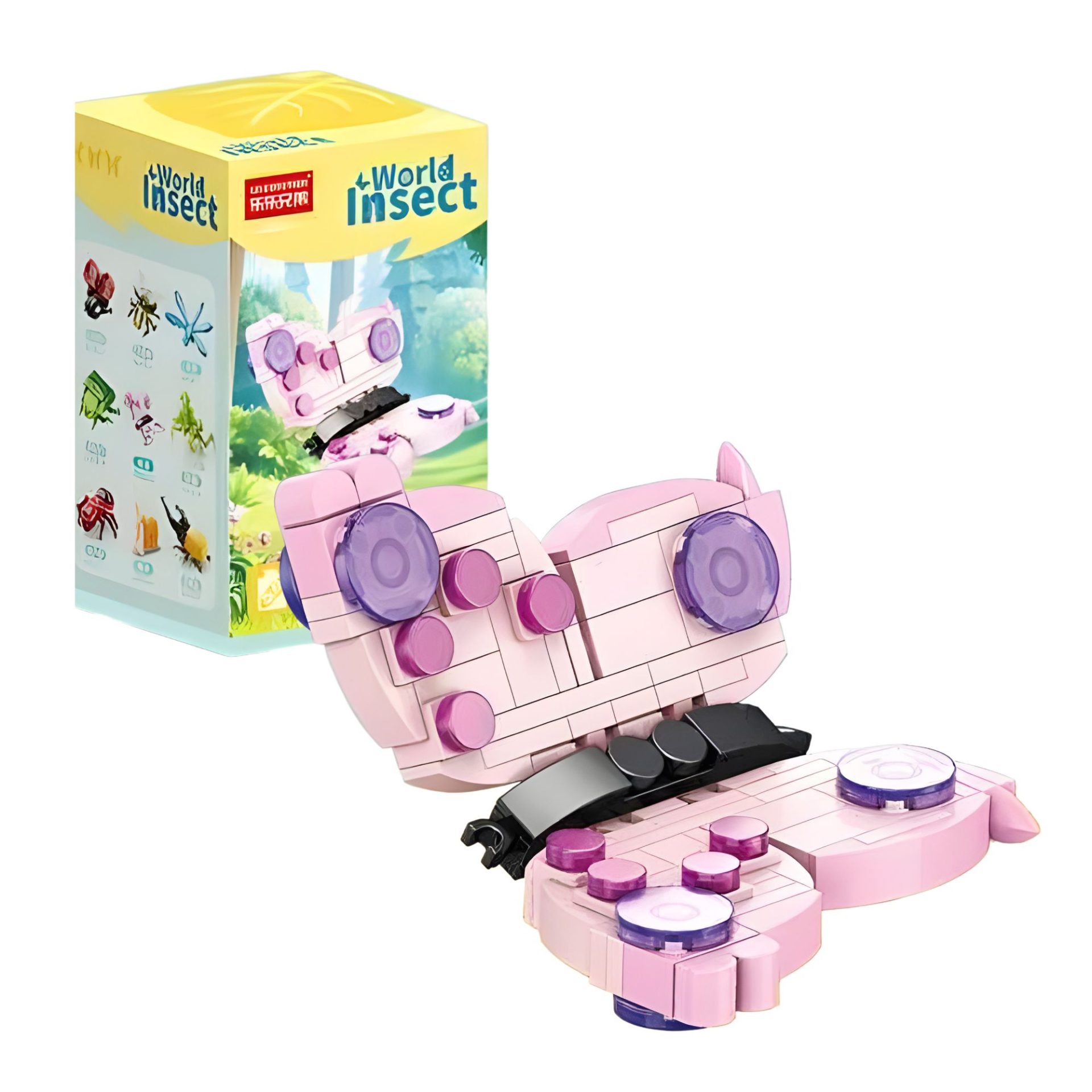 Set de Constructie, , Model Fluture, Lumea Insectelor Mini, 115 Piese, Model 3D, Jucarie Educativa STEM, +6 Ani, Plastic ABS, 11 x 7 x 7 cm, Roz