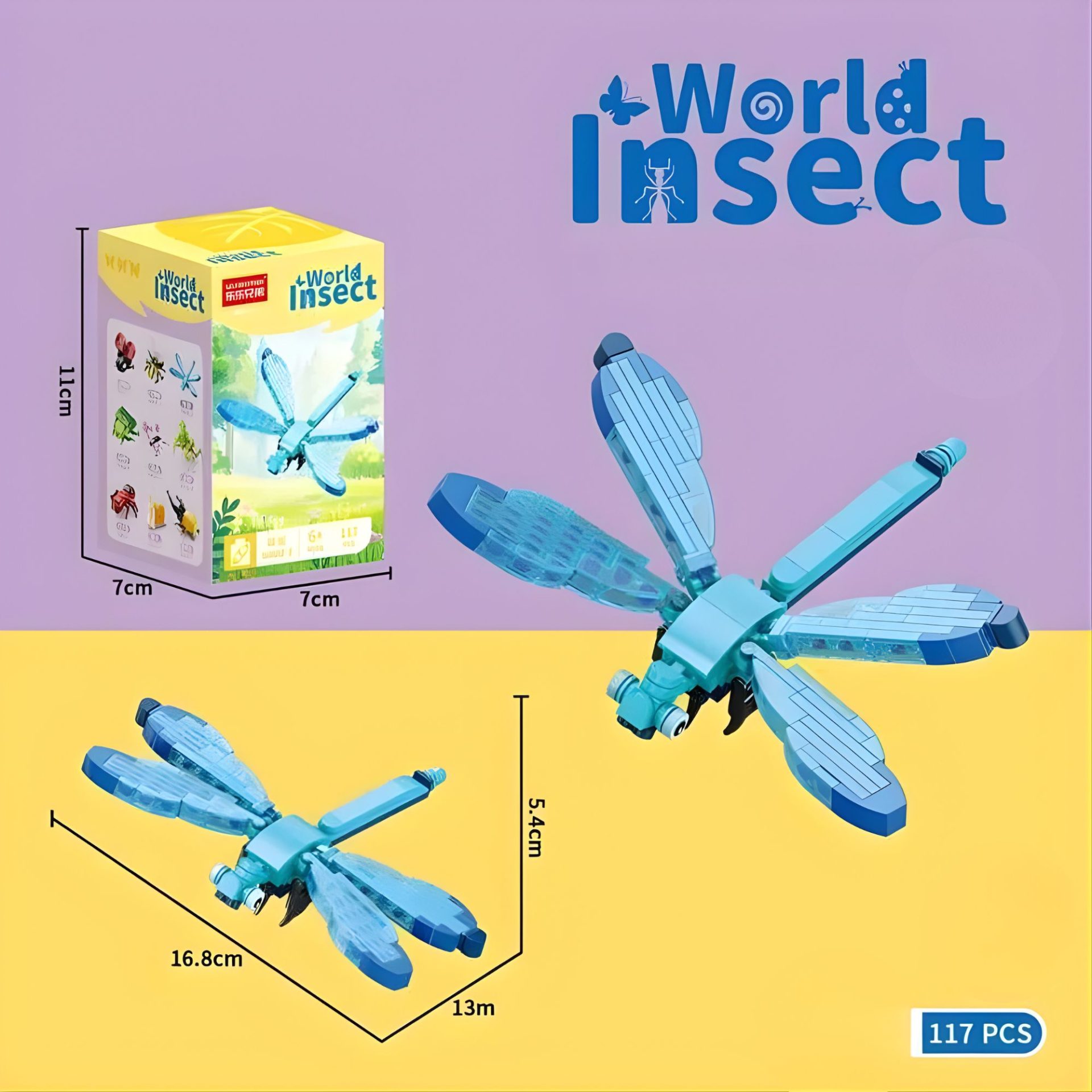 Set de Constructie, , Model Libelula, Lumea Insectelor Mini, 117 Piese, Model 3D, Jucarie Educativa STEM, +6 Ani, Plastic ABS, 11 x 7 x 7 cm, Albastru 2