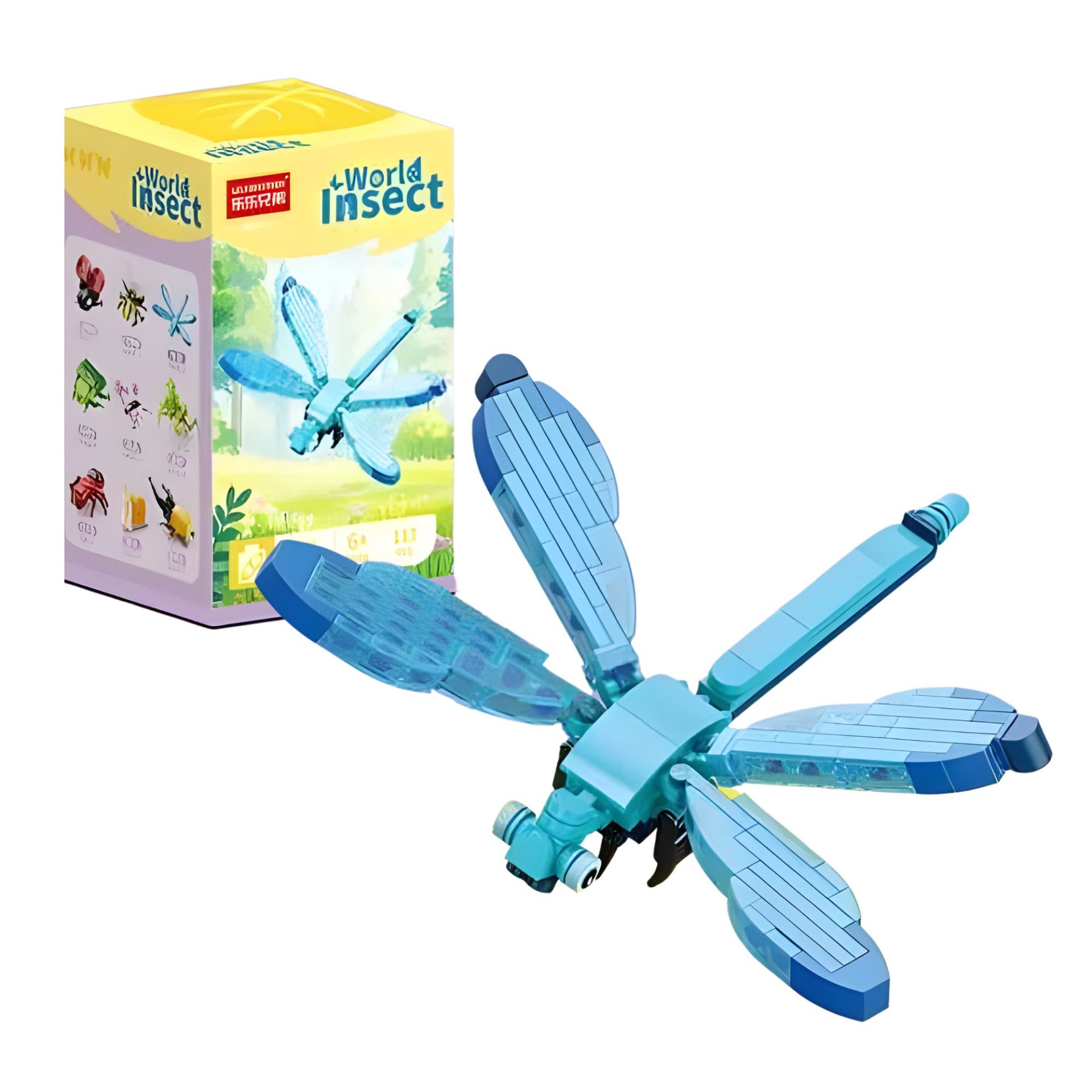 Set de Constructie, , Model Libelula, Lumea Insectelor Mini, 117 Piese, Model 3D, Jucarie Educativa STEM, +6 Ani, Plastic ABS, 11 x 7 x 7 cm, Albastru