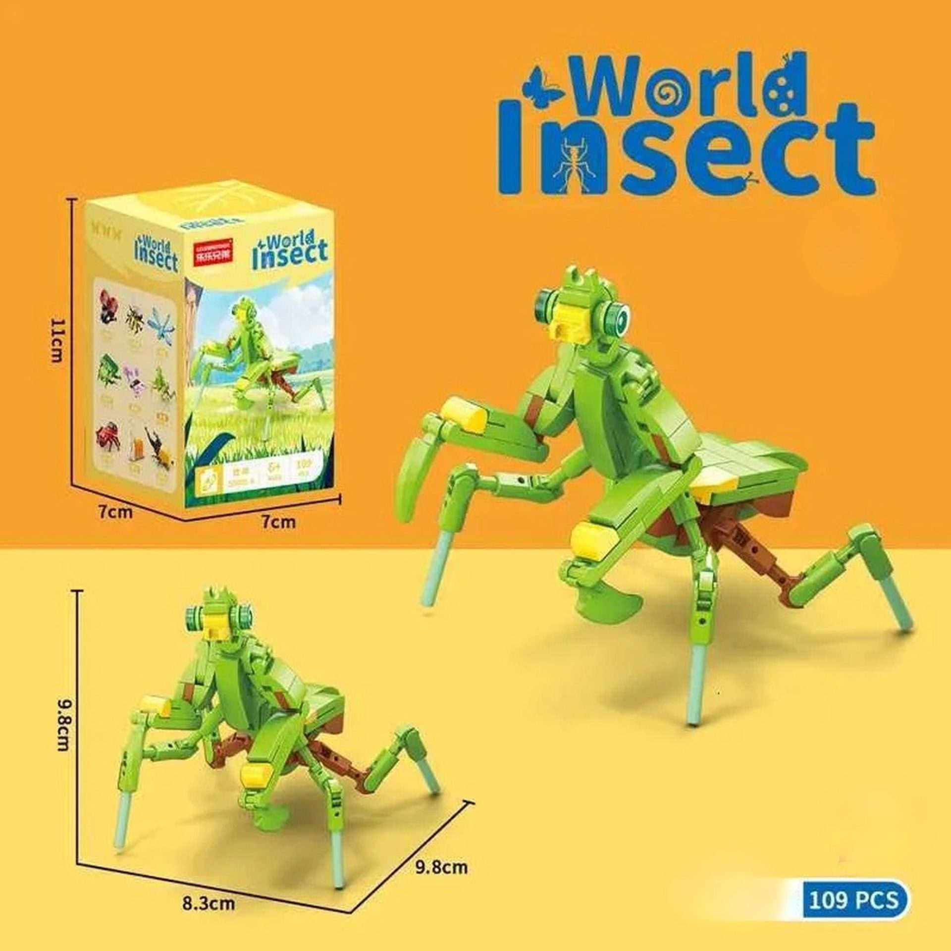 Set de Constructie, , Model Mantis, Lumea Insectelor Mini, 109 Piese, Model 3D, Jucarie Educativa STEM, +6 Ani, Plastic ABS, 11 x 7 x 7 cm, Verde Deschis 2