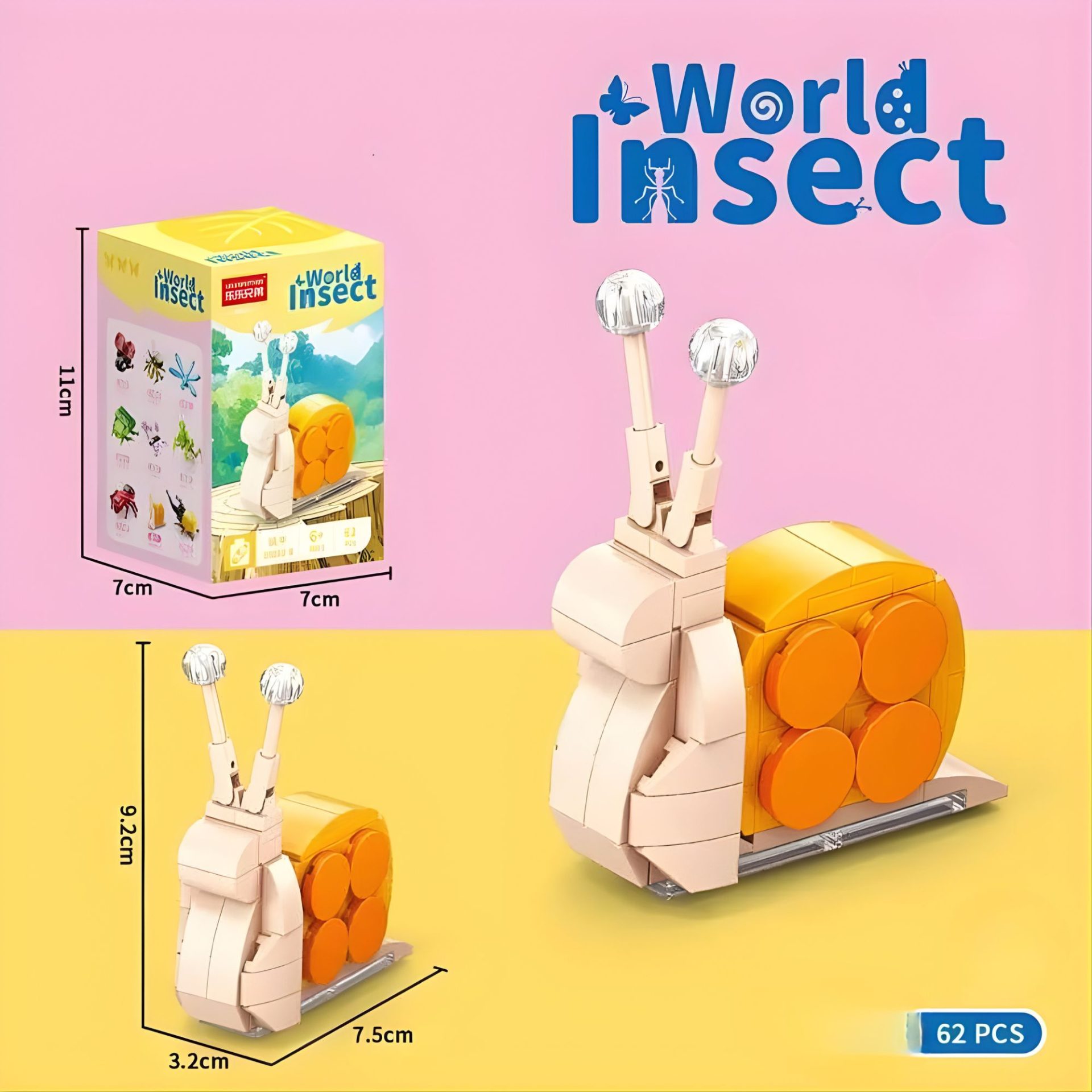 Set de Constructie, , Model Melc, Lumea Insectelor Mini, 62 Piese, Model 3D, Jucarie Educativa STEM, +6 Ani, Plastic ABS, 11 x 7 x 7 cm, Bej/Portocaliu 2