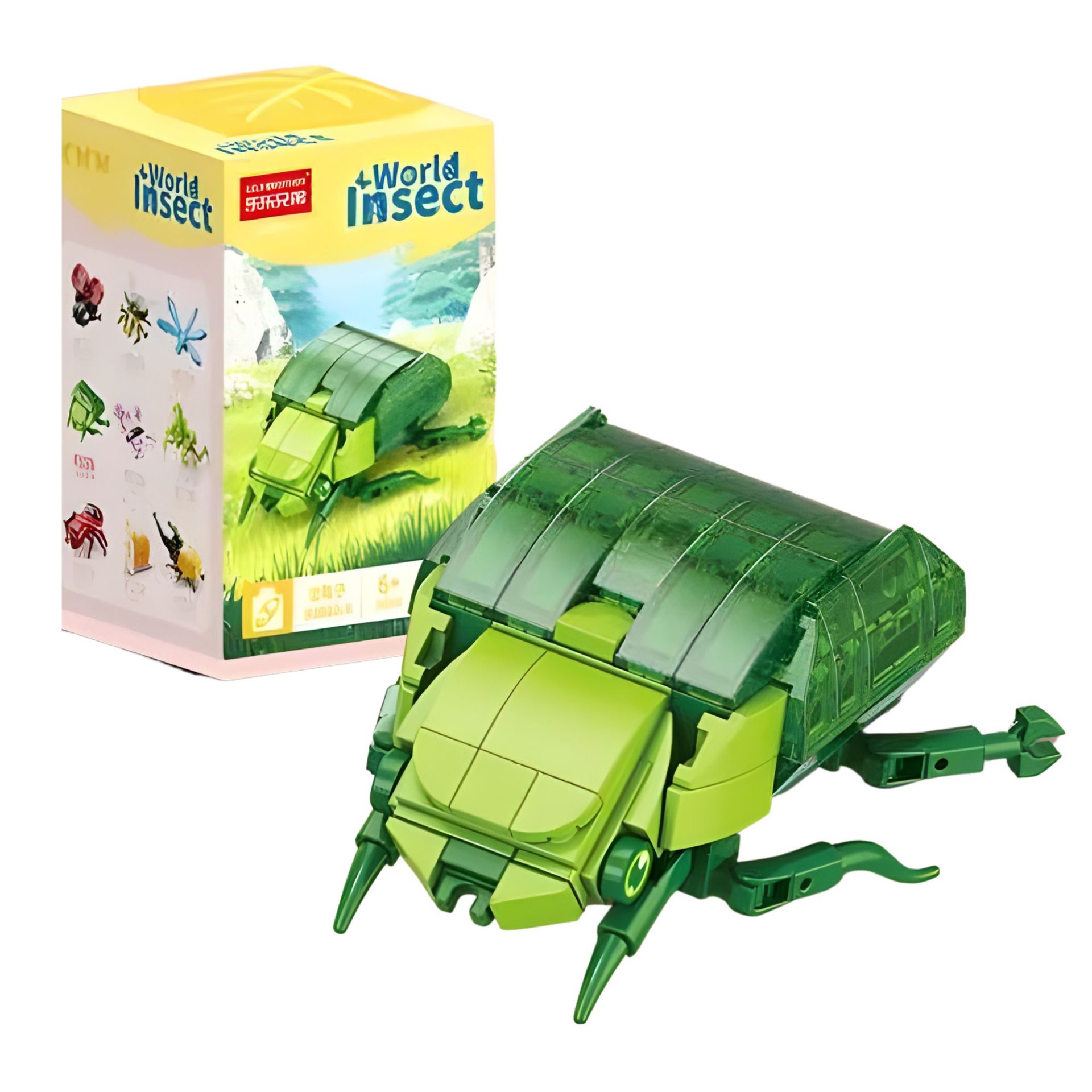 Set de Constructie, , Model Gandac Scarabeu, Lumea Insectelor Mini, 98 Piese, Model 3D, Jucarie Educativa STEM, +6 Ani, Plastic ABS, 11 x 7 x 7 cm, Verde Inchis