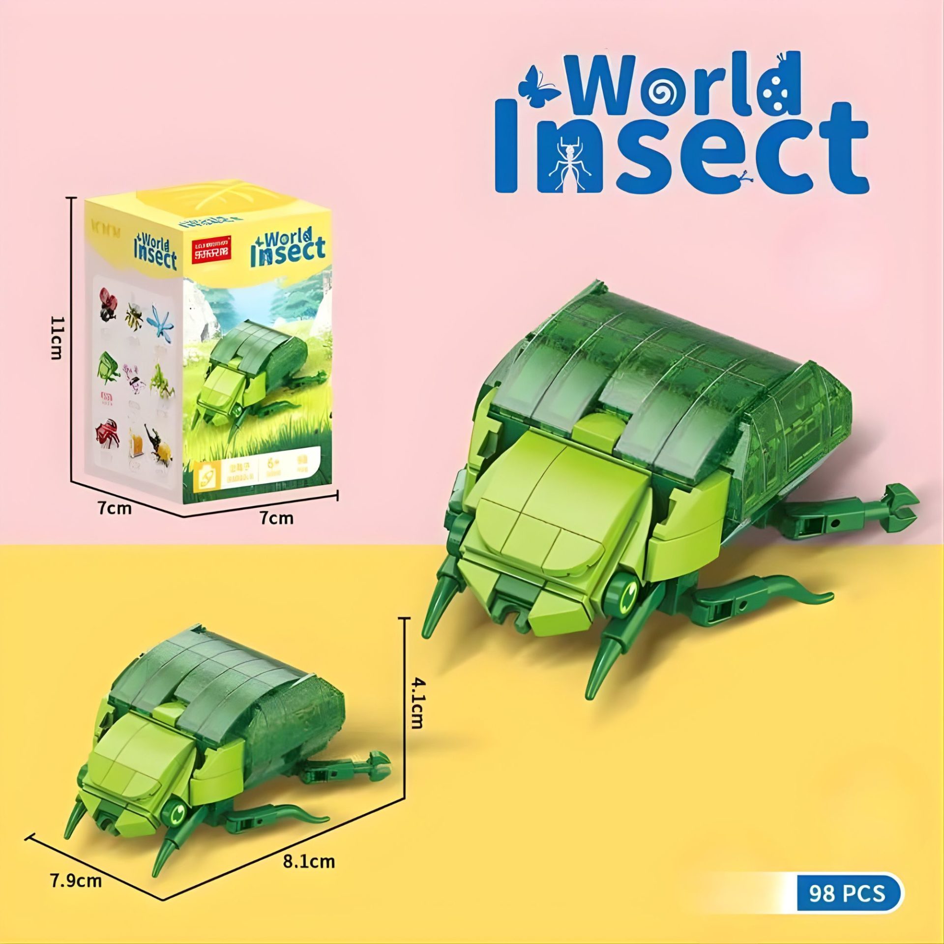 Set de Constructie, , Model Gandac Scarabeu, Lumea Insectelor Mini, 98 Piese, Model 3D, Jucarie Educativa STEM, +6 Ani, Plastic ABS, 11 x 7 x 7 cm, Verde Inchis 2