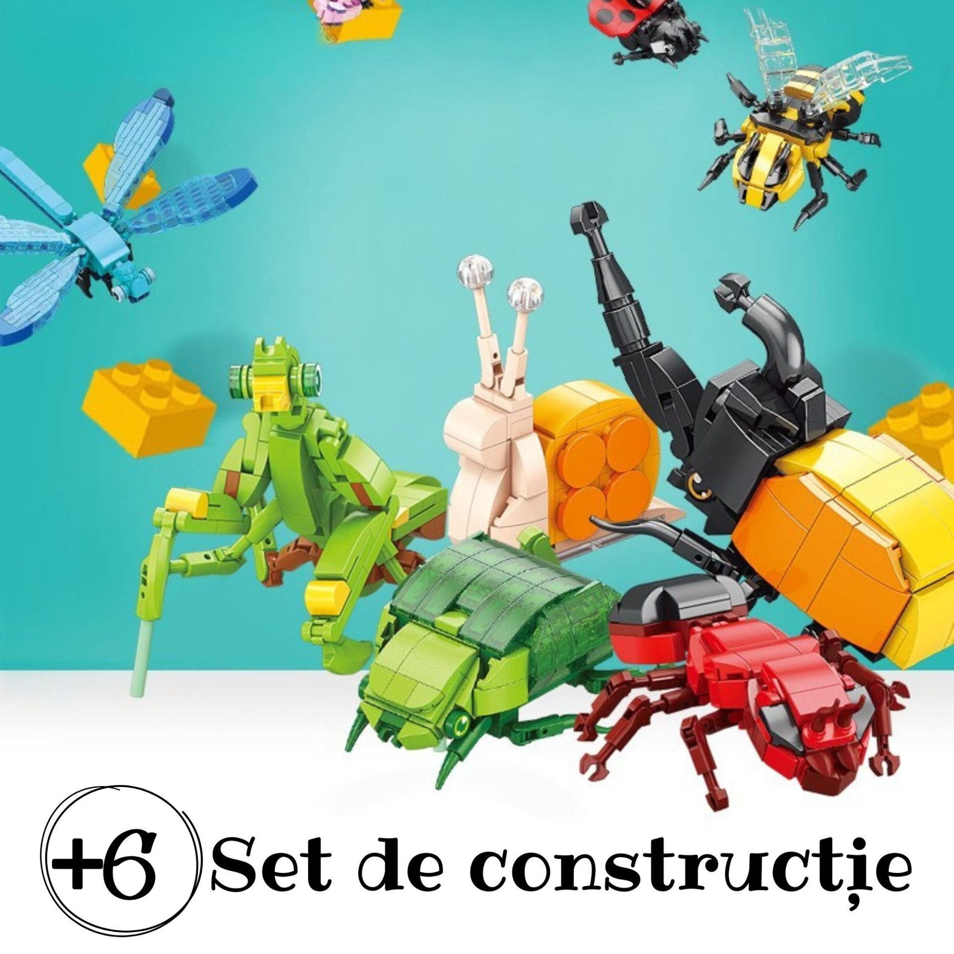 Set de Constructie, , Model Gandac Scarabeu, Lumea Insectelor Mini, 98 Piese, Model 3D, Jucarie Educativa STEM, +6 Ani, Plastic ABS, 11 x 7 x 7 cm, Verde Inchis 5