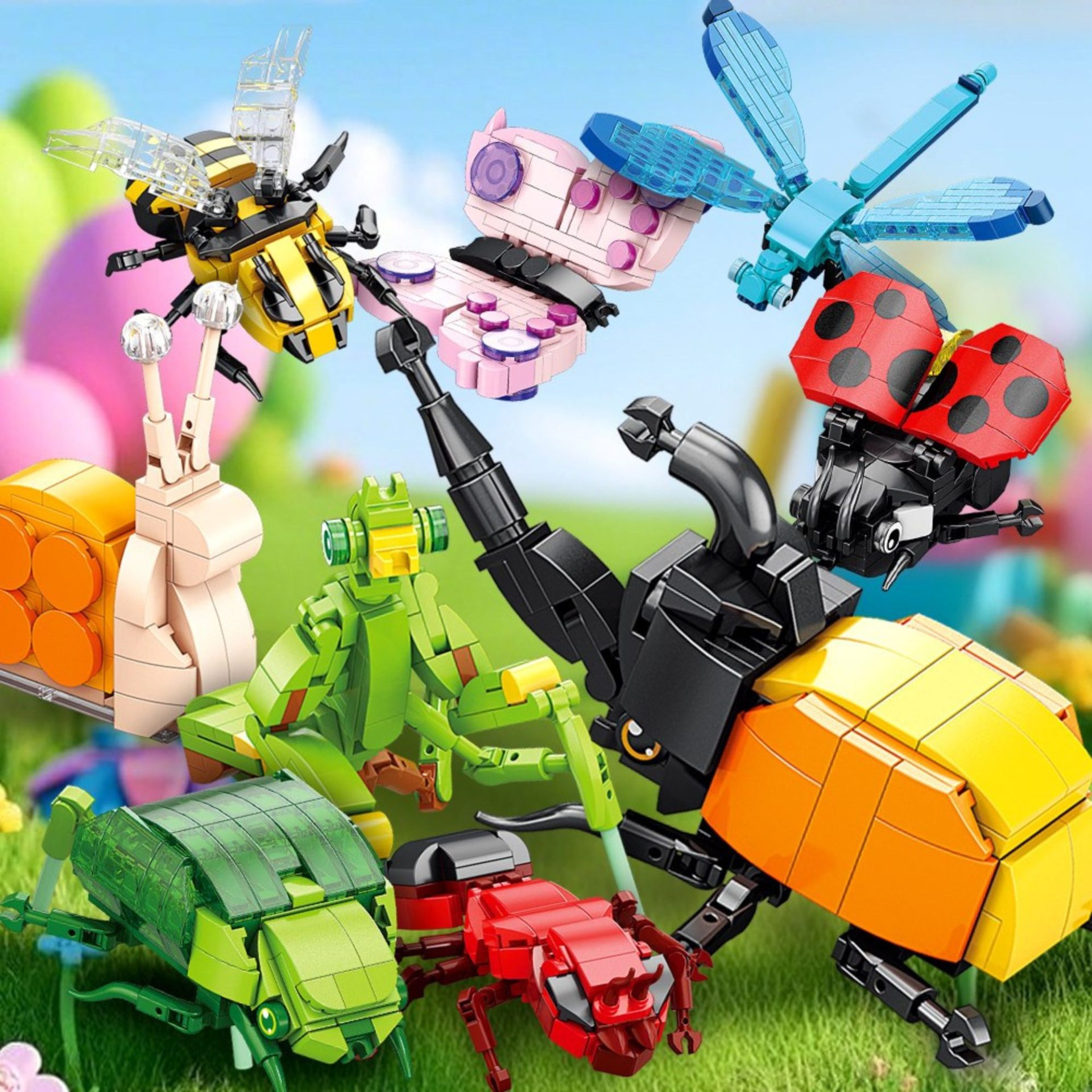 Set de Constructie, , Model Gandac Scarabeu, Lumea Insectelor Mini, 98 Piese, Model 3D, Jucarie Educativa STEM, +6 Ani, Plastic ABS, 11 x 7 x 7 cm, Verde Inchis 4
