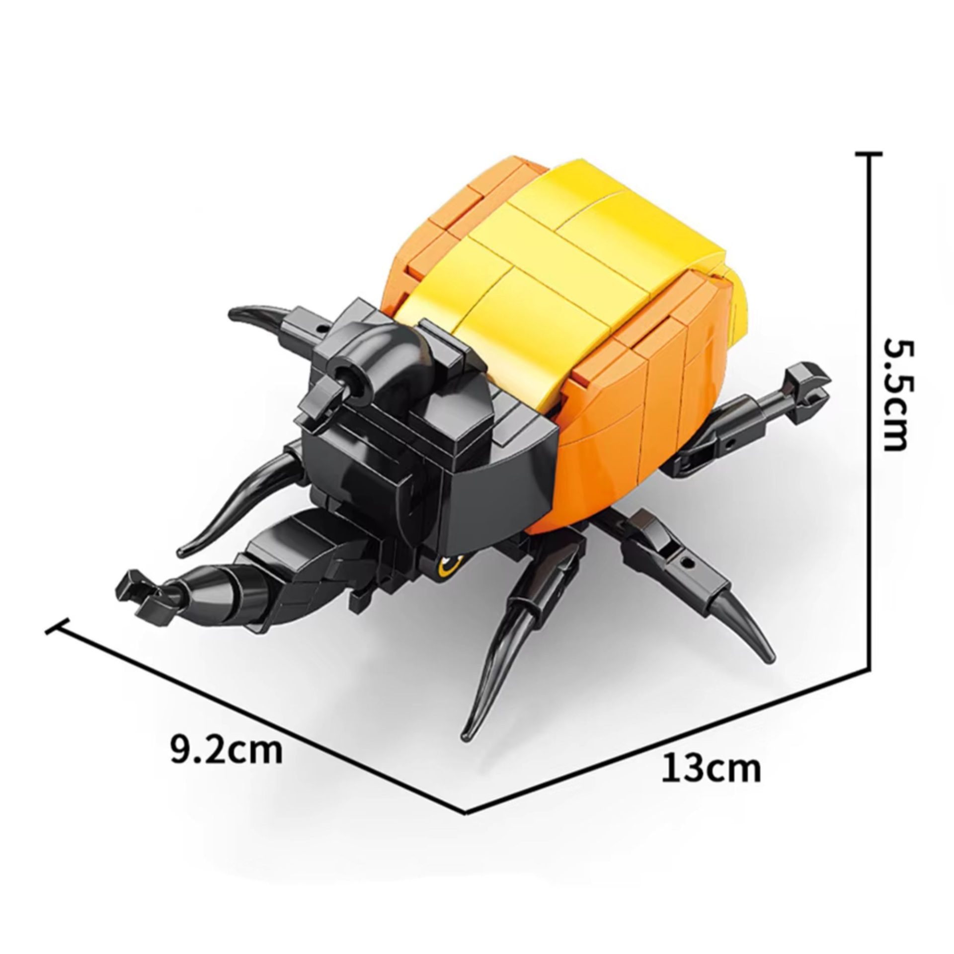 Set de Constructie, , Model Gandacul Rinocer, Lumea Insectelor Mini, 98 Piese, Model 3D, Jucarie Educativa STEM, +6 Ani, Plastic ABS, 11 x 7 x 7 cm, Negru/Portocaliu 3