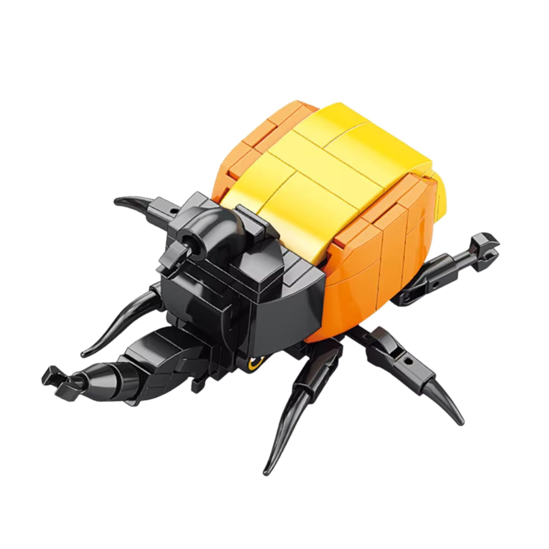 Set de Constructie, , Model Gandacul Rinocer, Lumea Insectelor Mini, 98 Piese, Model 3D, Jucarie Educativa STEM, +6 Ani, Plastic ABS, 11 x 7 x 7 cm, Negru/Portocaliu 4