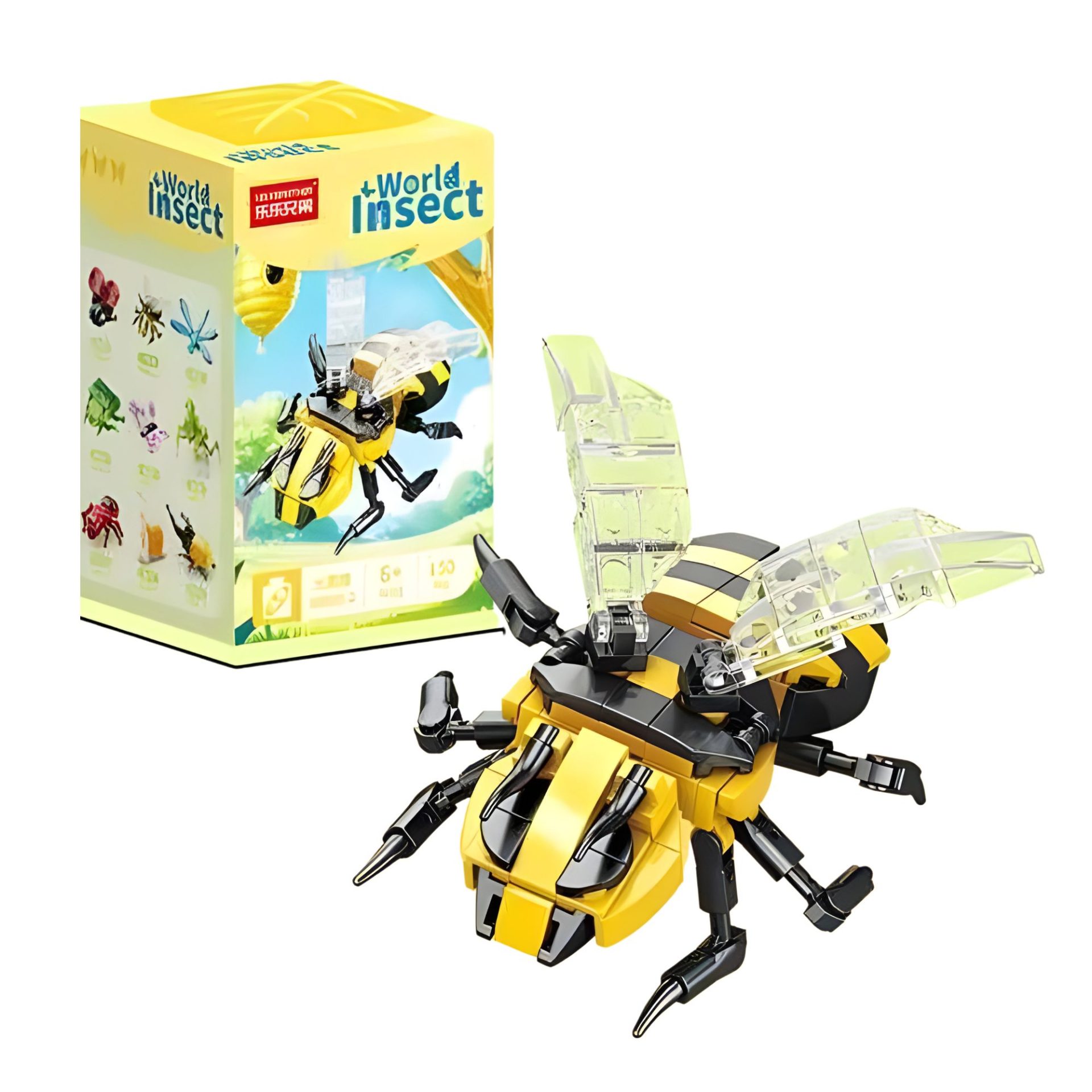 Set de Constructie, , Model Bondar, Lumea Insectelor Mini, 150 Piese, Model 3D, Jucarie Educativa STEM, +6 Ani, Plastic ABS, 11 x 7 x 7 cm, Negru/Galben
