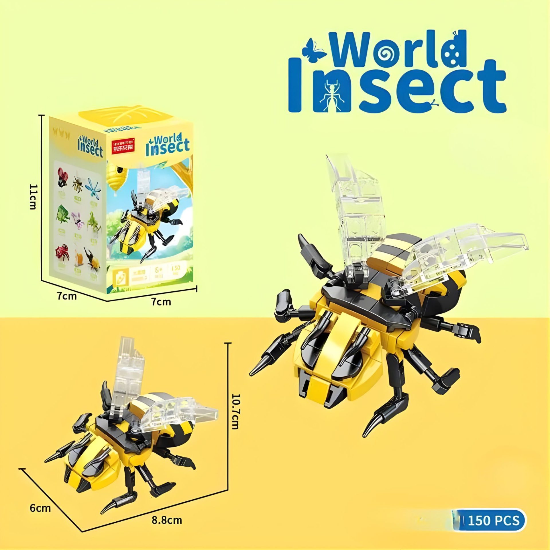 Set de Constructie, , Model Bondar, Lumea Insectelor Mini, 150 Piese, Model 3D, Jucarie Educativa STEM, +6 Ani, Plastic ABS, 11 x 7 x 7 cm, Negru/Galben 2