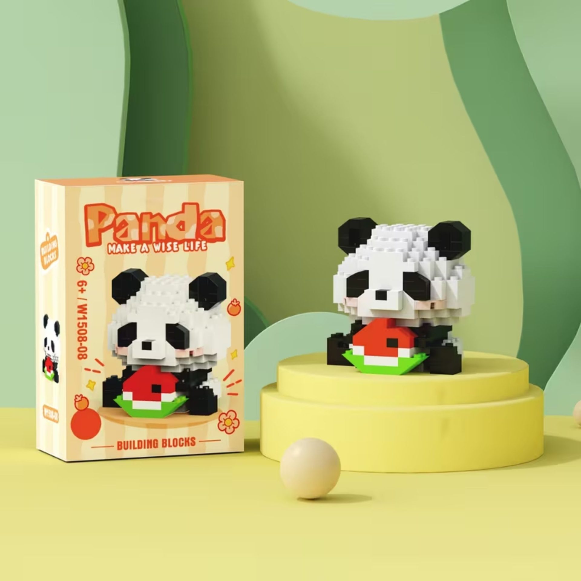Set de Constructie, , Model Panda cu Pepene Verde, 160 Piese, Model 3D, Jucarie Educativa STEM, +6 Ani, Plastic ABS, 7.8 x 4.1 x 11.3 cm, Portocaliu 5
