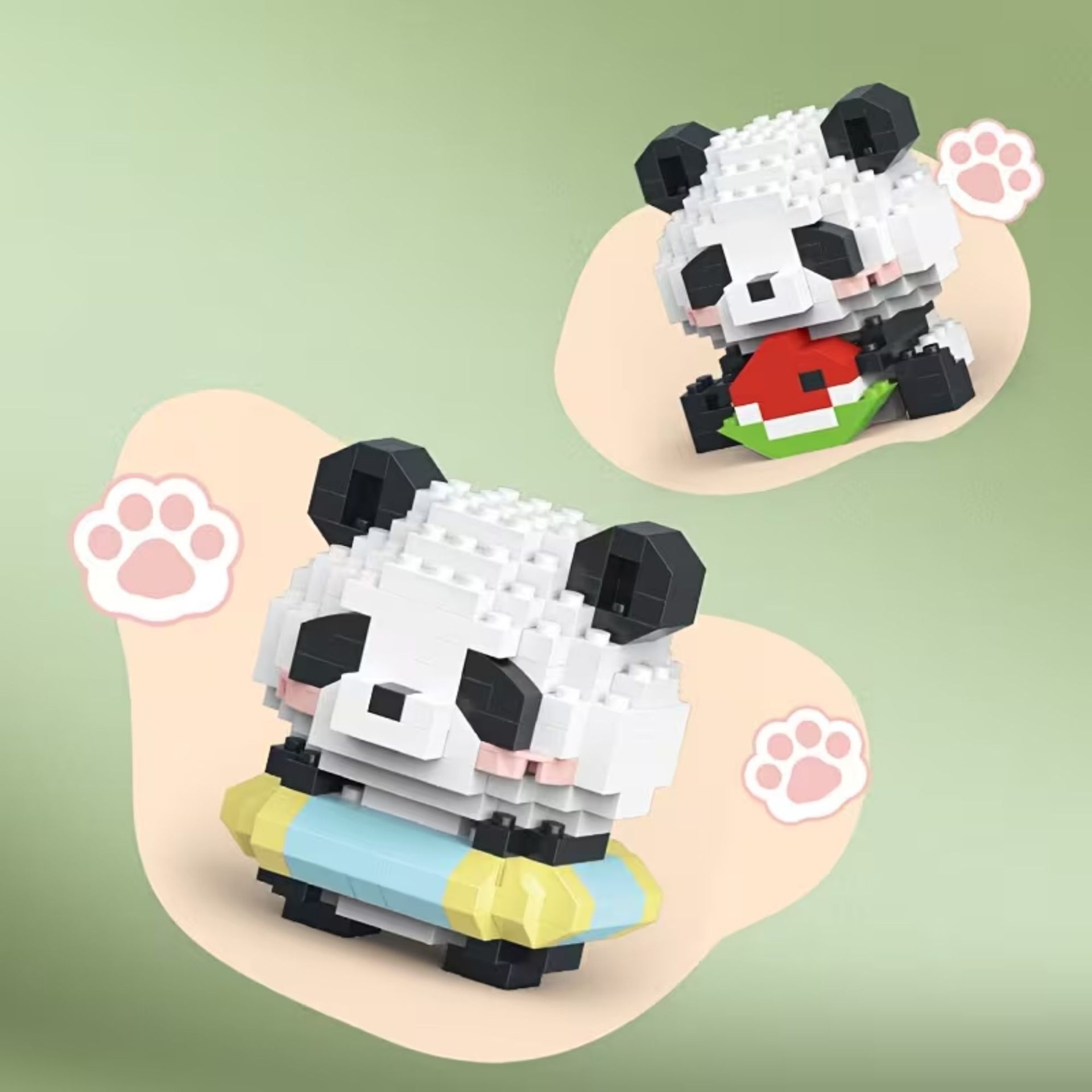 Set de Constructie, , Model Panda cu Pepene Verde, 160 Piese, Model 3D, Jucarie Educativa STEM, +6 Ani, Plastic ABS, 7.8 x 4.1 x 11.3 cm, Portocaliu 2