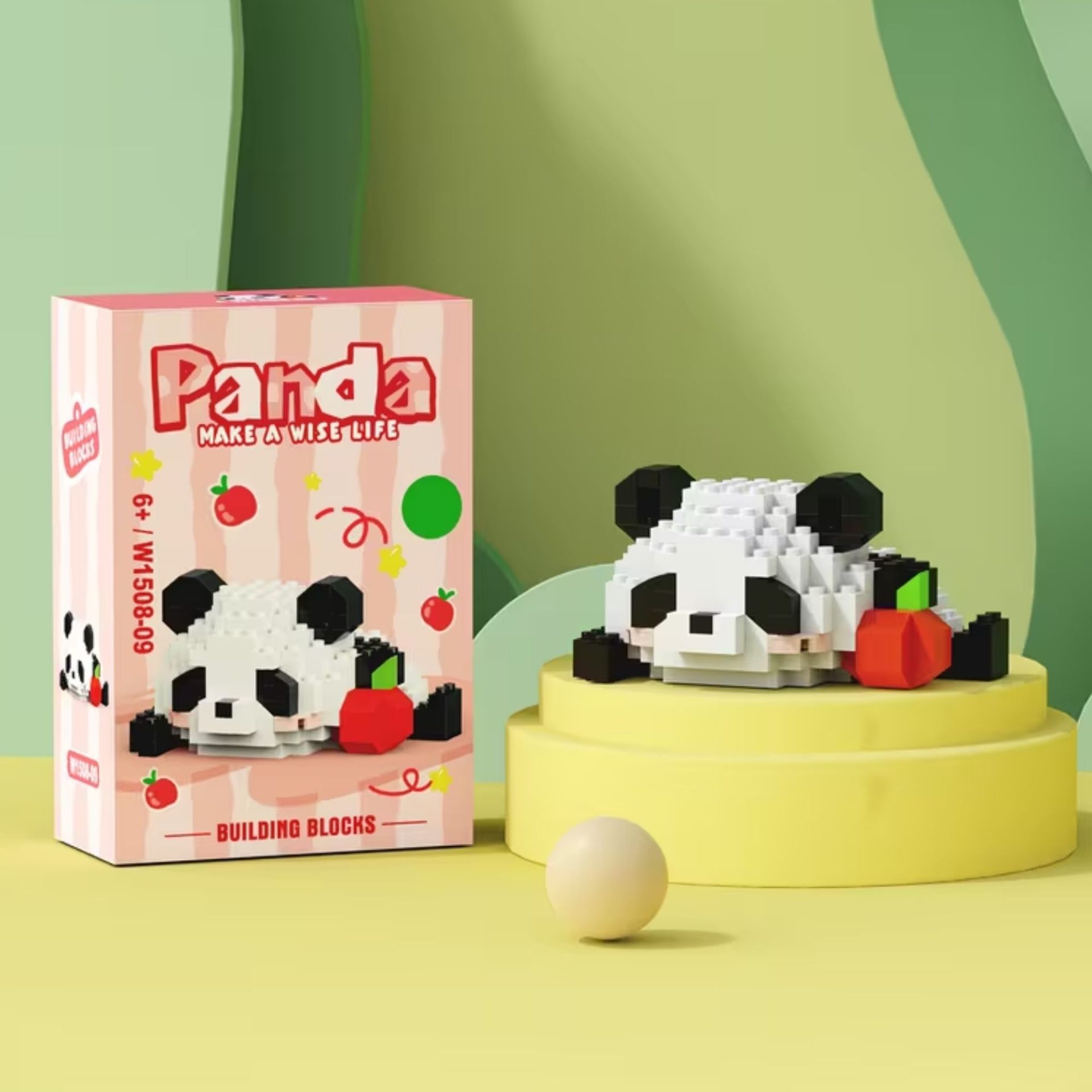 Set de Constructie, , Model Panda cu Mar, 148 Piese, Model 3D, Jucarie Educativa STEM, +6 Ani, Plastic ABS, 7.8 x 4.1 x 11.3 cm, Rosu 4