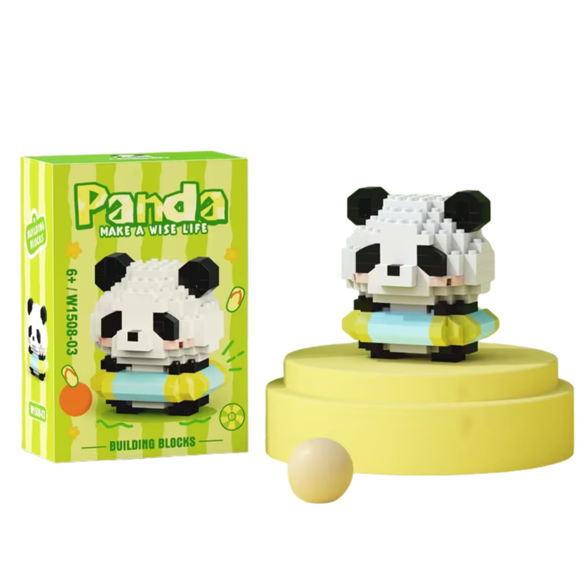 Set de Constructie, , Model Panda cu Cerc de Inot, 180 Piese, Model 3D, Jucarie Educativa STEM, +6 Ani, Plastic ABS, 7.8 x 4.1 x 11.3 cm, Verde Deschis