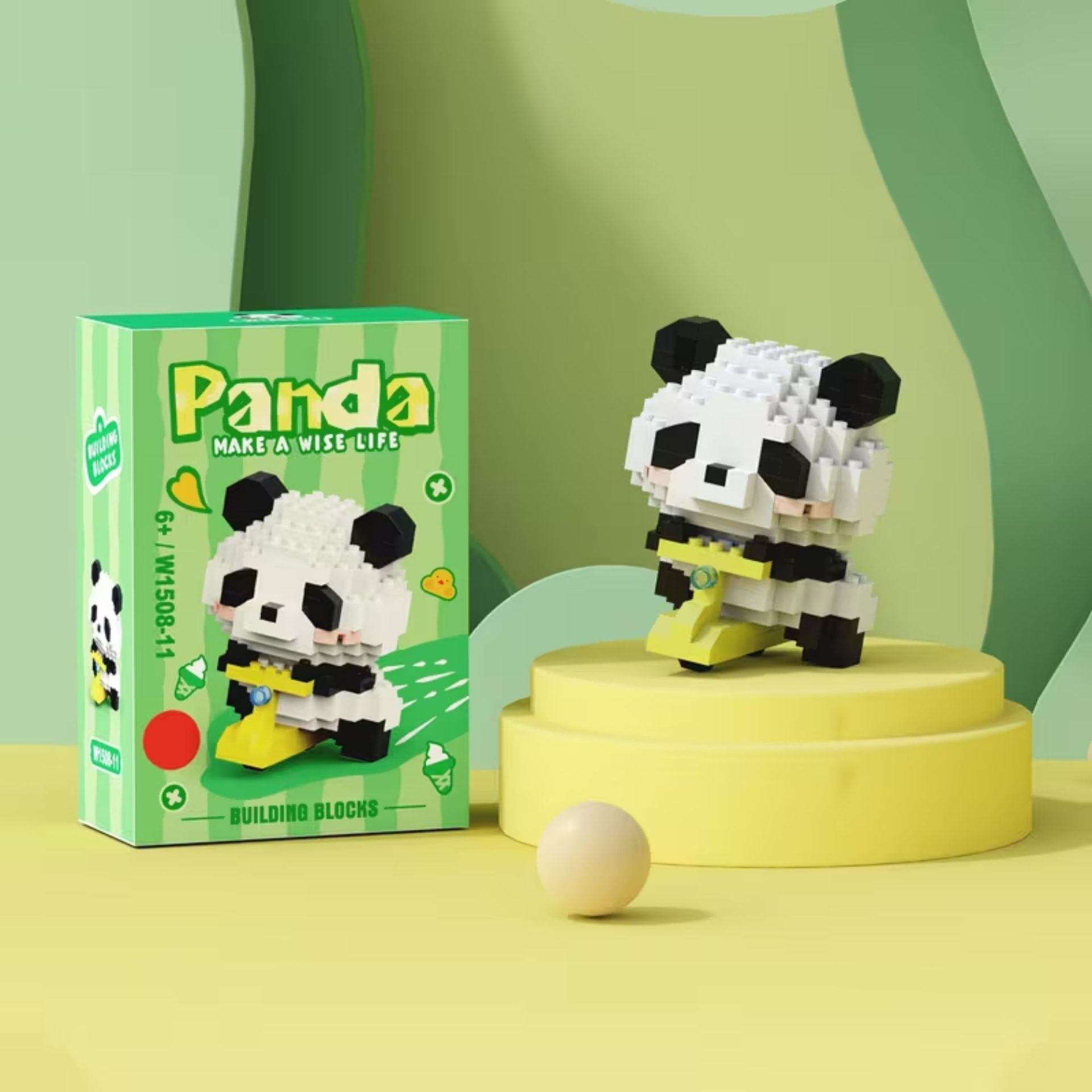Set de Constructie, , Model Panda pe Bicicleta, 172 Piese, Model 3D, Jucarie Educativa STEM, +6 Ani, Plastic ABS, 7.8 x 4.1 x 11.3 cm, Verde Inchis 5