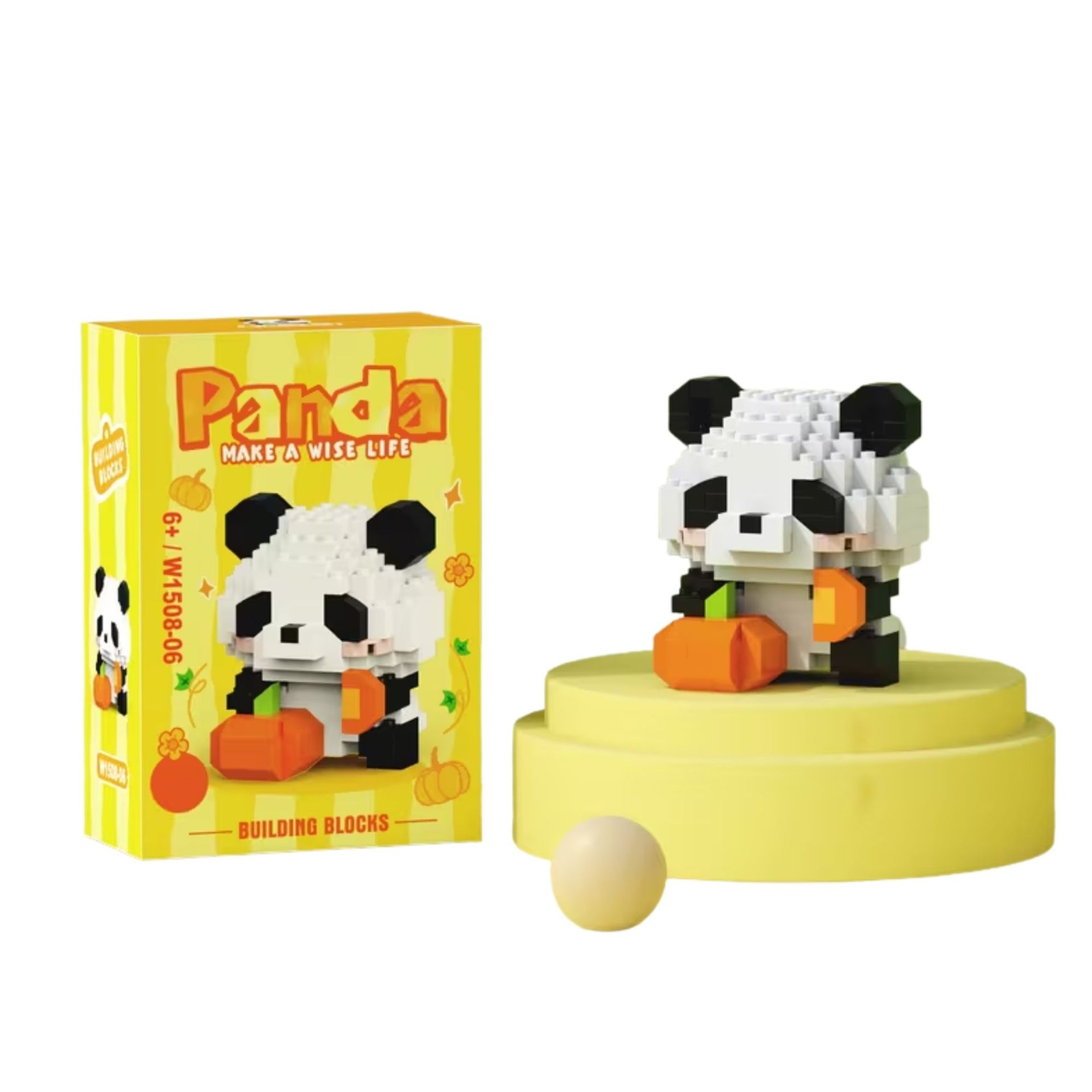 Set de Constructie, , Model Panda cu Dovleac, 171 Piese, Model 3D, Jucarie Educativa STEM, +6 Ani, Plastic ABS, 7.8 x 4.1 x 11.3 cm, Galben