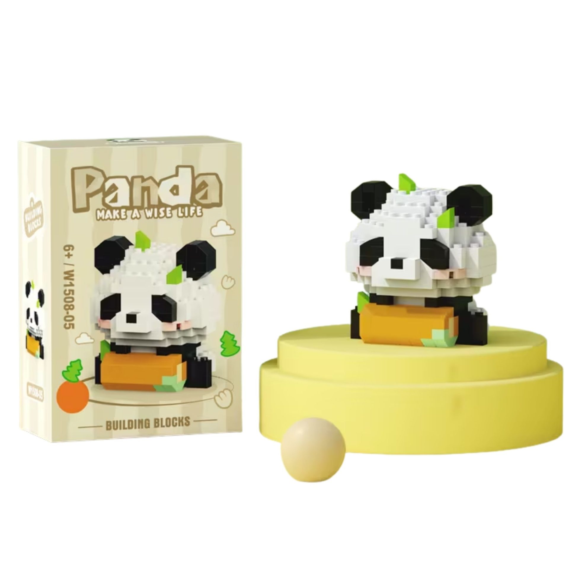 Set de Constructie, , Model Panda cu Lemn, 167 Piese, Model 3D, Jucarie Educativa STEM, +6 Ani, Plastic ABS, 7.8 x 4.1 x 11.3 cm, Bej