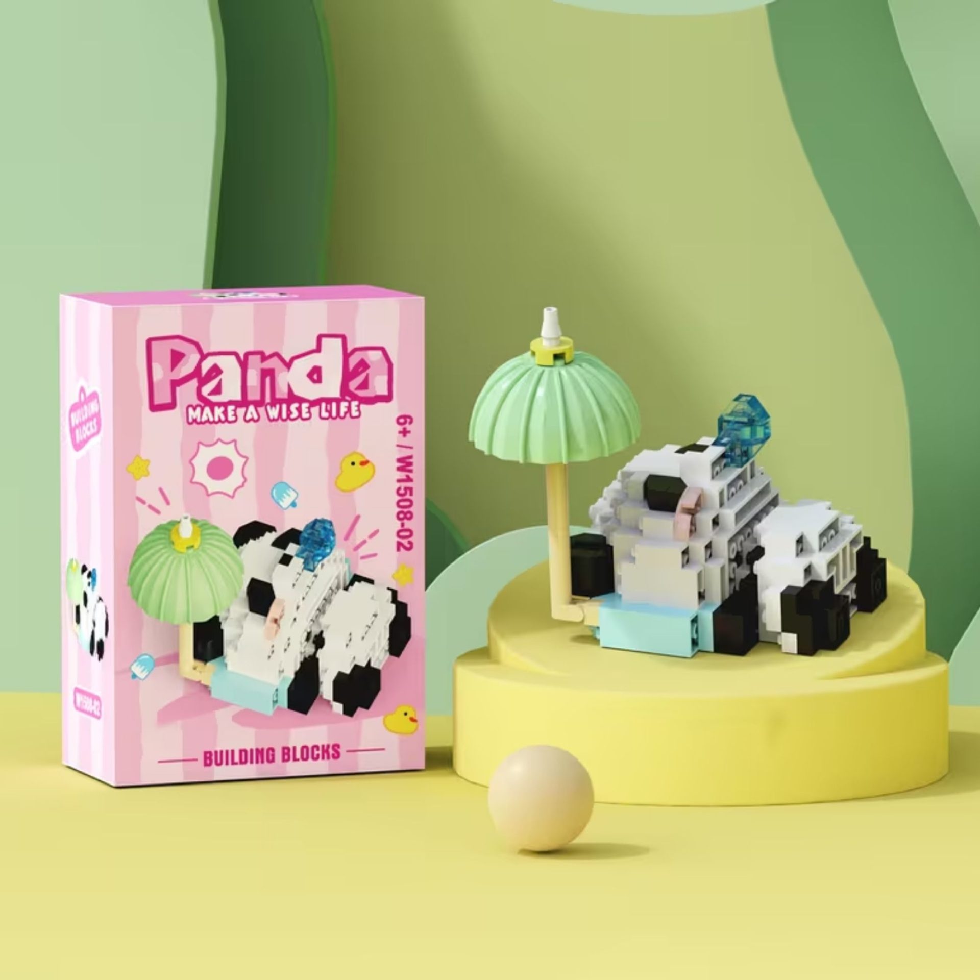 Set de Constructie, , Model Panda cu Umbrela, 153 Piese, Model 3D, Jucarie Educativa STEM, +6 Ani, Plastic ABS, 7.8 x 4.1 x 11.3 cm, Roz 4