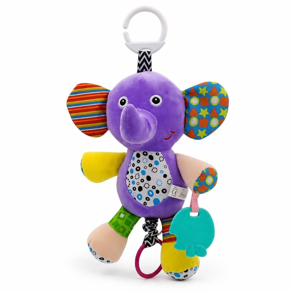 Jucarie Bebelusi Elefant Plus Cu Agatatoare, Zornaitoare Si Accesorii Dentitie, Jucarie Interactiva Suspendata Pentru Carucior Sau Patut, Jucarie Sensoriala Cu Texturi Diferite, Dezvoltare Motrica, Pentru Copii 0+ Luni, Mov 1