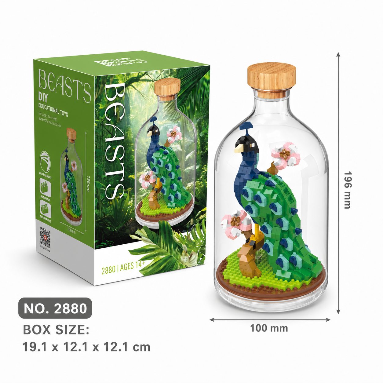 Set de Construit in Sticla, , 651 Piese, din Plastic, +14 Ani, 10 x 19.6 cm, Model Paun, Multicolor 4