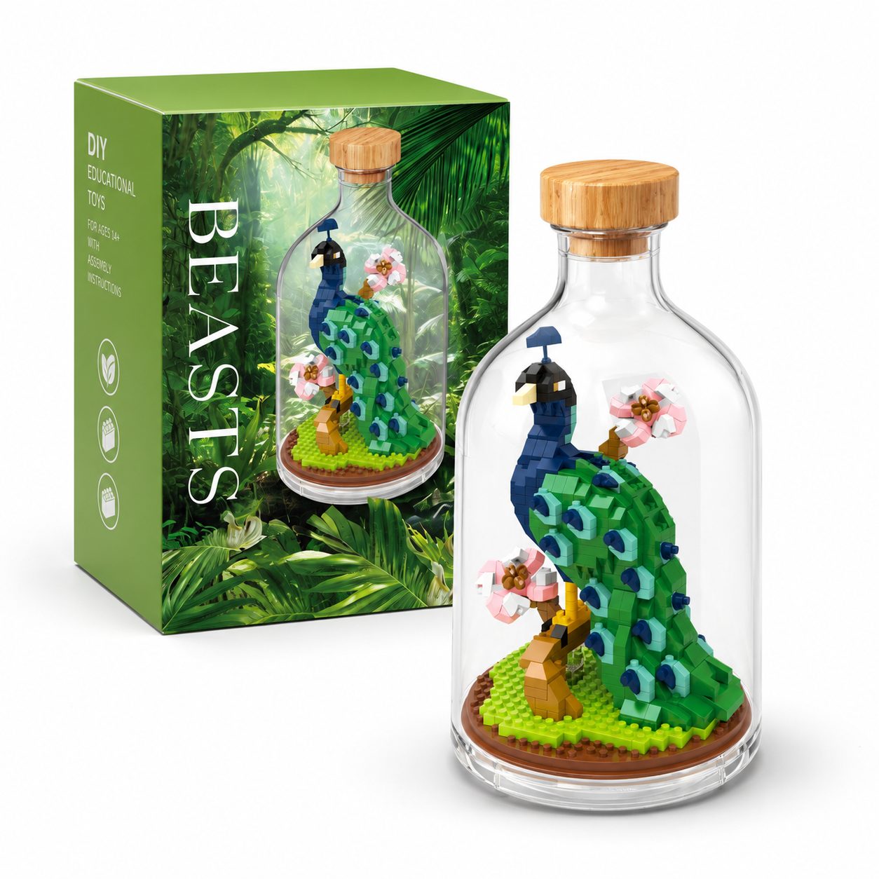 Set de Construit in Sticla, , 651 Piese, din Plastic, +14 Ani, 10 x 19.6 cm, Model Paun, Multicolor 3