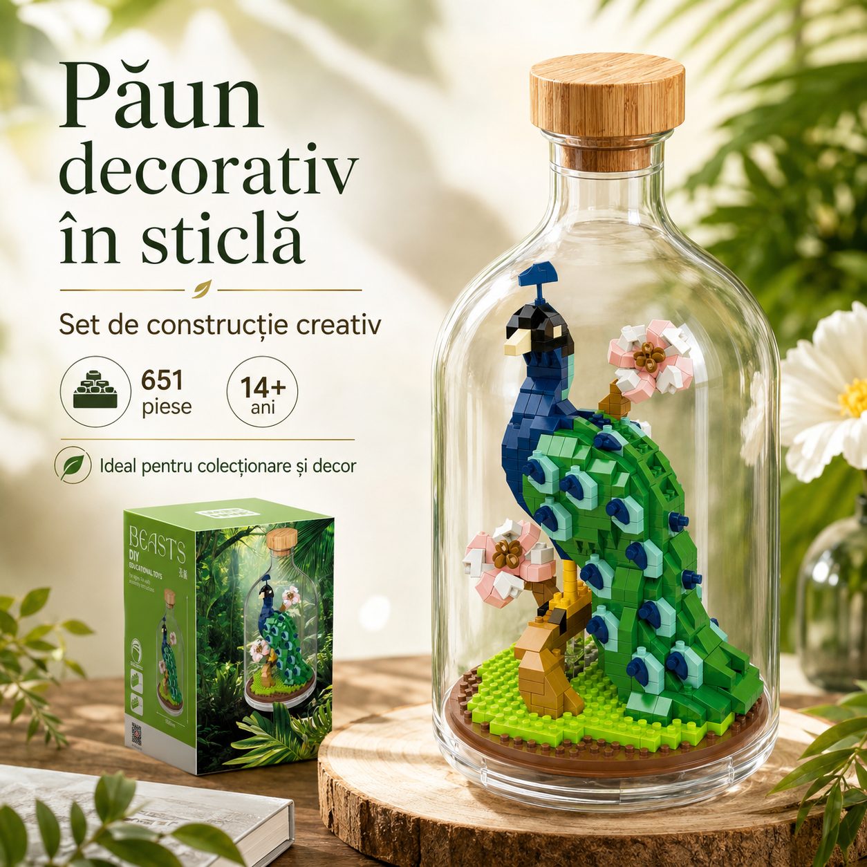 Set de Construit in Sticla, , 651 Piese, din Plastic, +14 Ani, 10 x 19.6 cm, Model Paun, Multicolor 1