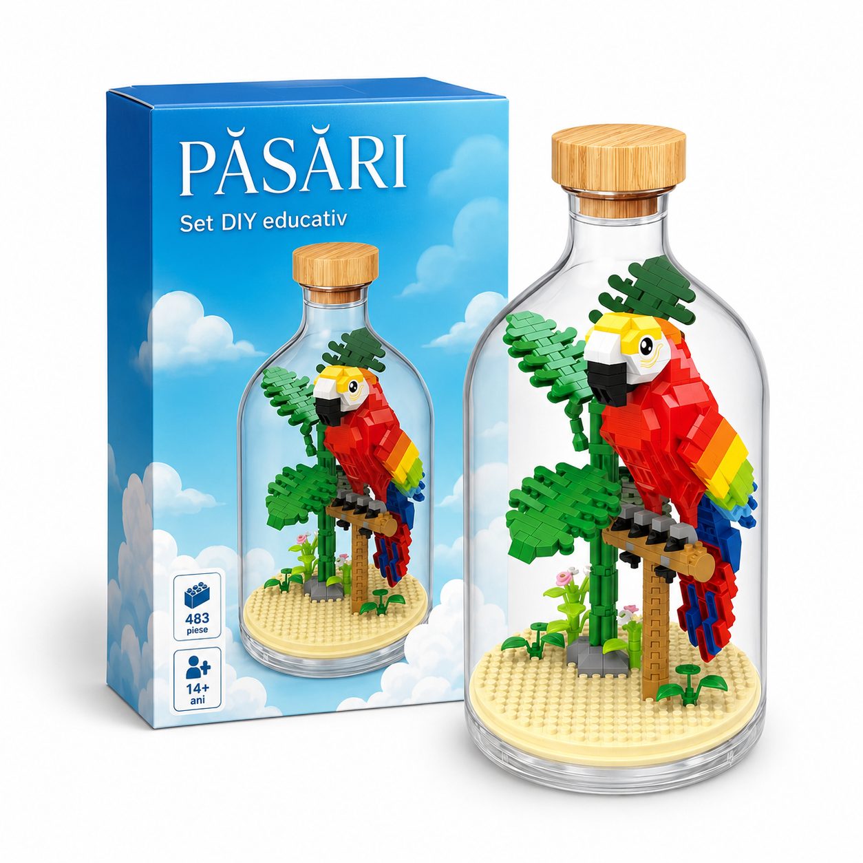 Set de Construit in Sticla, , 483 Piese, din Plastic, +14 Ani, 10 x 19.6 cm, Model Papagal, Multicolor 4