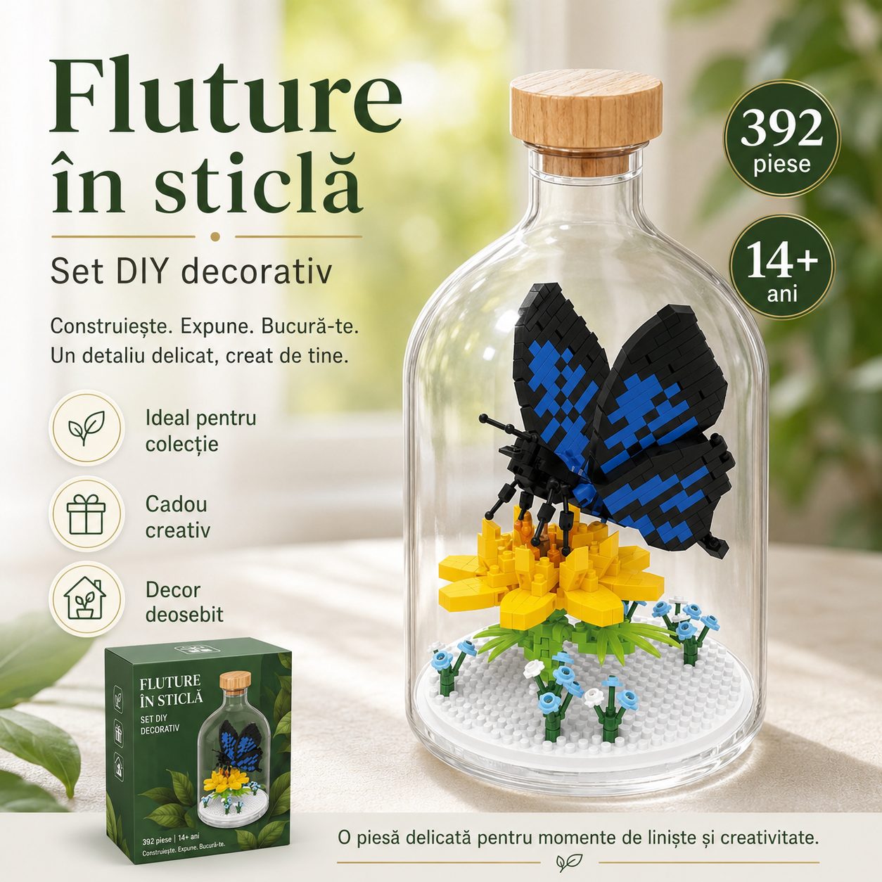 Set de Construit in Sticla, , 392 Piese, din Plastic, +14 Ani, 10 x 19.6 cm, Model Fluture, Multicolor 1