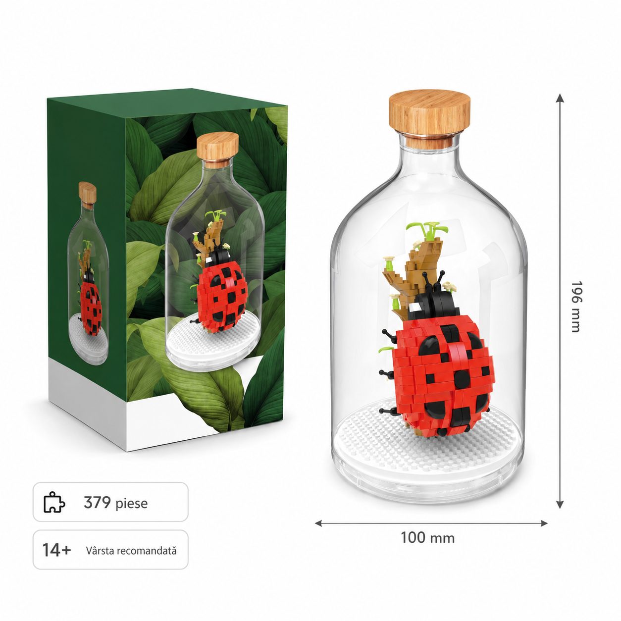 Set de Construit in Sticla, , 379 Piese, din Plastic, +14 Ani, 10 x 19.6 cm, Model Buburuza, Multicolor 4